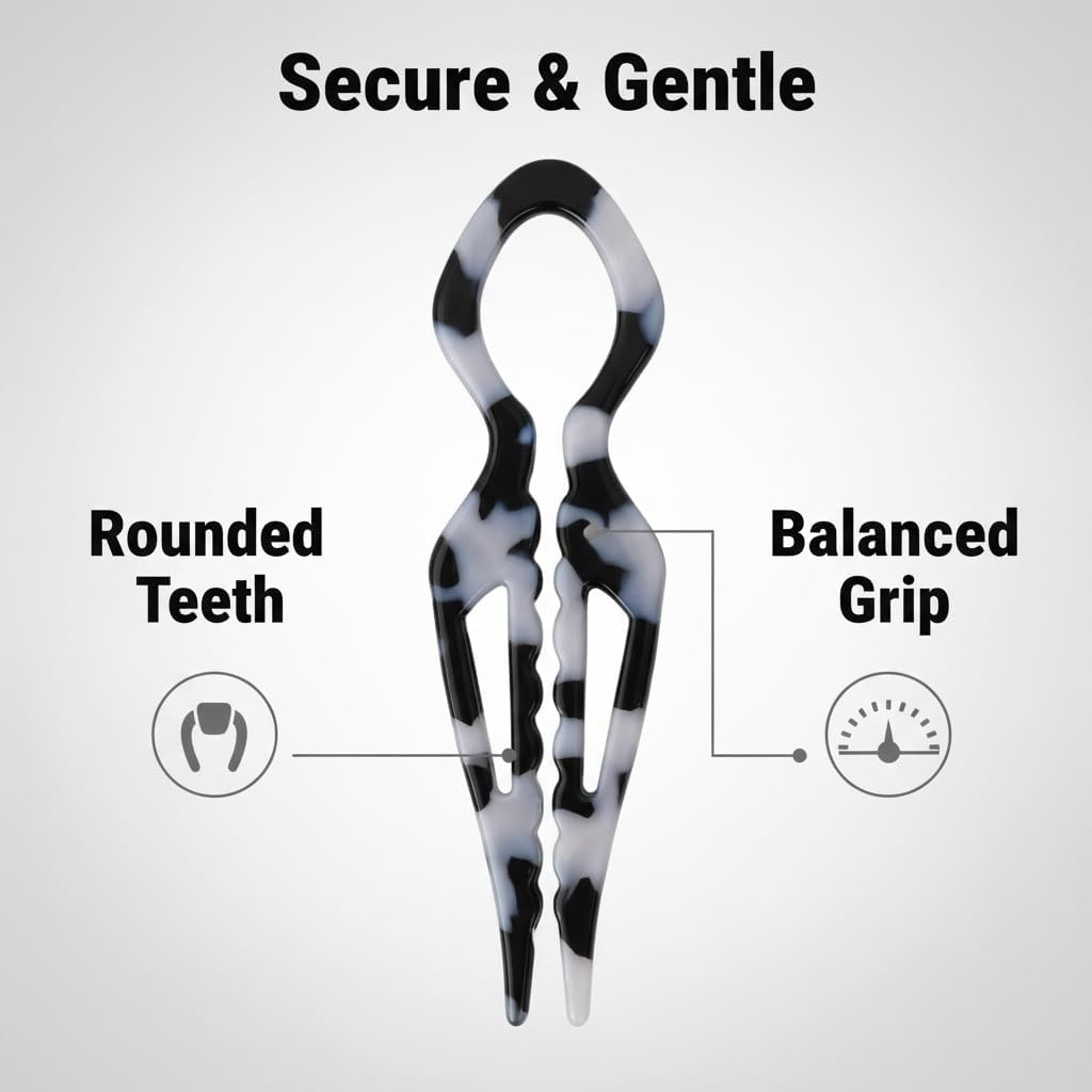 3PCS French Hair Pins for Women, U-Shaped Cellulose Acetate Hair Sticks, Non-Slip Durable Hair Forks for Bun & Updo Styling, Elegant Hair Accessories (Leopard Beige)