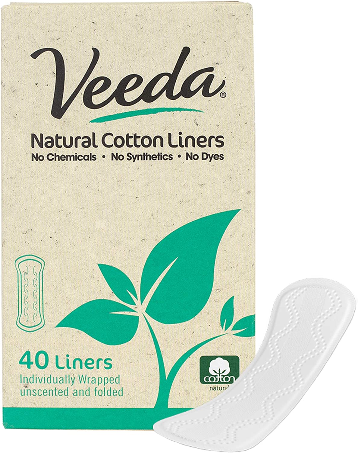 Veeda Ultra-Thin 100% Natural Cotton Top Sheet Breathable Daily Liners Are Always Chlorine, Toxin, and Dye Free, Hypoallergenic and Dermatologically Tested, 40 Count image number 2