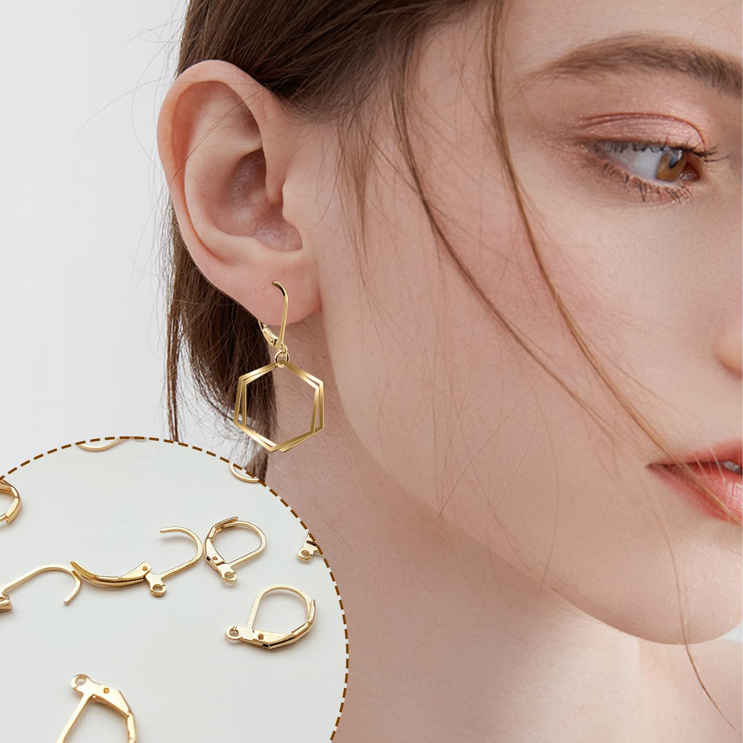 Earring Hooks .Funcyboo 200Pcs Hypoallergenic Earring Hooks, Leverback Earwire French Hook with Open Loop for Earring Designs Jewelry Findings (Golden and Silver) image number 4