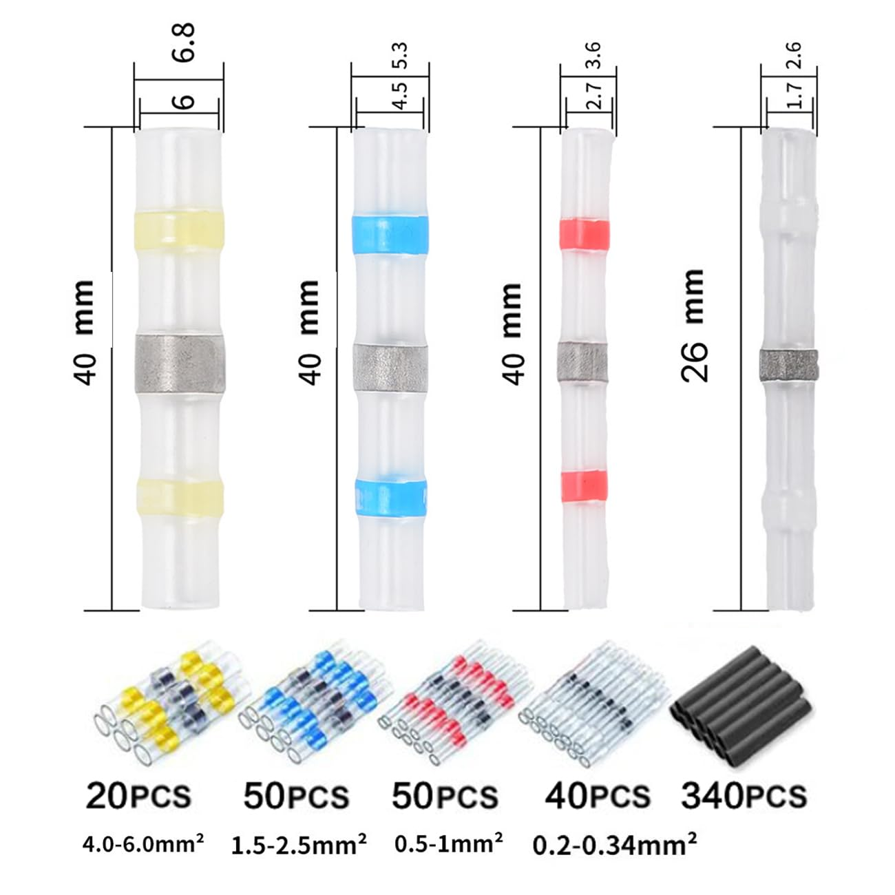500Pcs Solder Seal Wire Connectors Kit, Heat Shrink Wire Connectors Waterproof Electrical Cable Butt Terminals for Marine Automotive Trailer RV Boat Truck Wiring image number 4