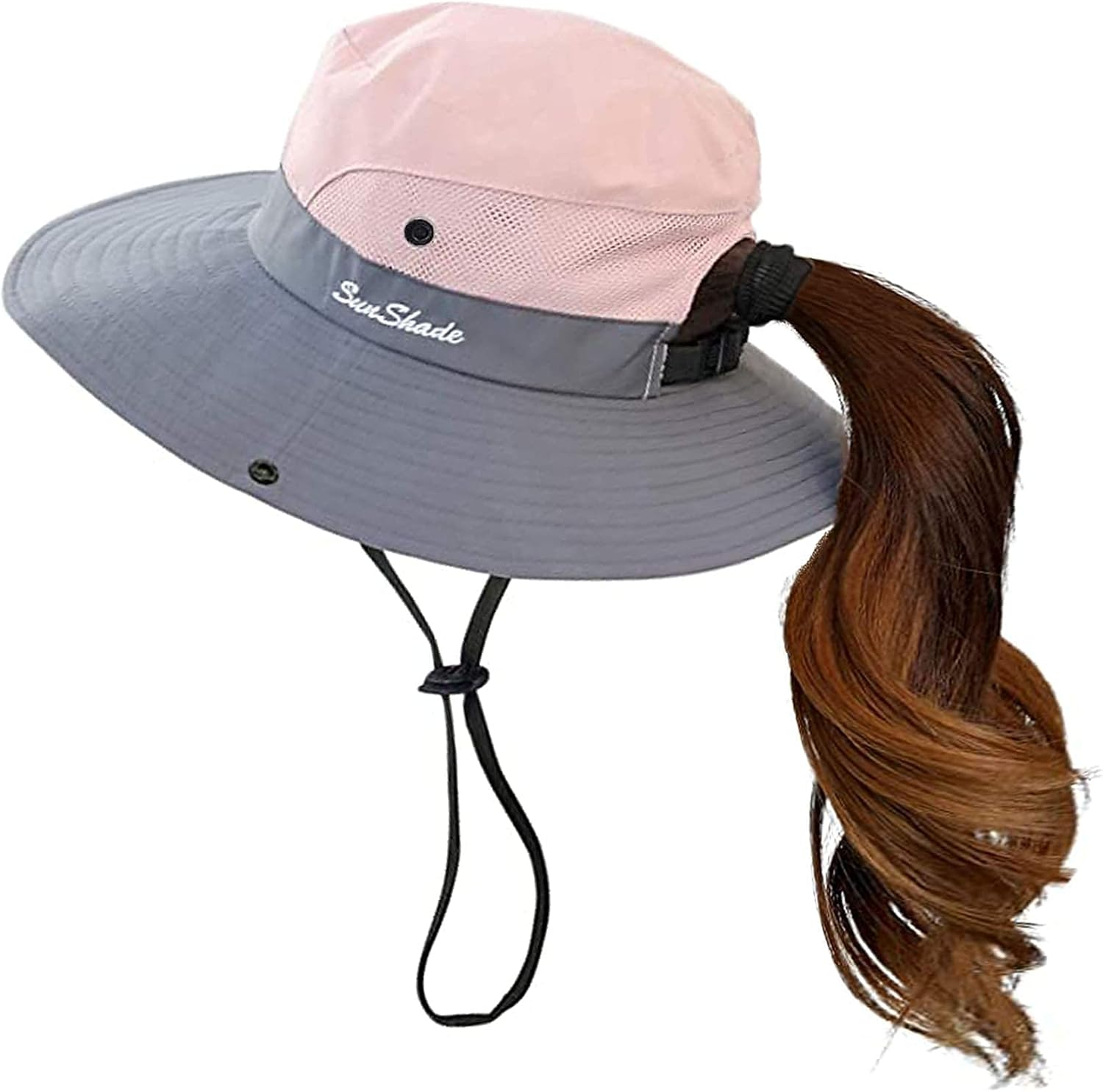 Women-Sun-Hat Safari-Sun-Protection Bucket - Beach-Outdoor Summer Hat Ponytail-Wide-Brim Breathable image number 5