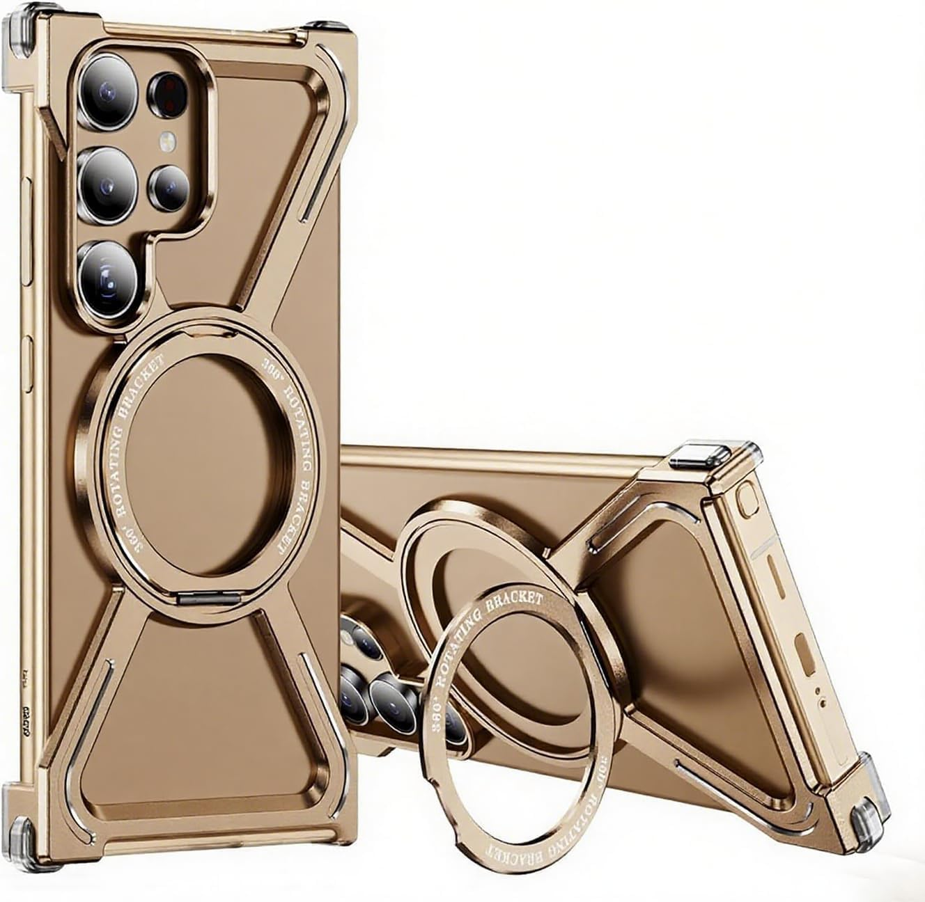 QIWEIQING Skeleton Case for Samsung S25 Ultra, Military-Grade Protection Magnetic 360&deg;Ring Kickstand Compatible with Magsafe Titanium Shockproof Bumper Cover for Galaxy S25 Ultra, Silver THJ