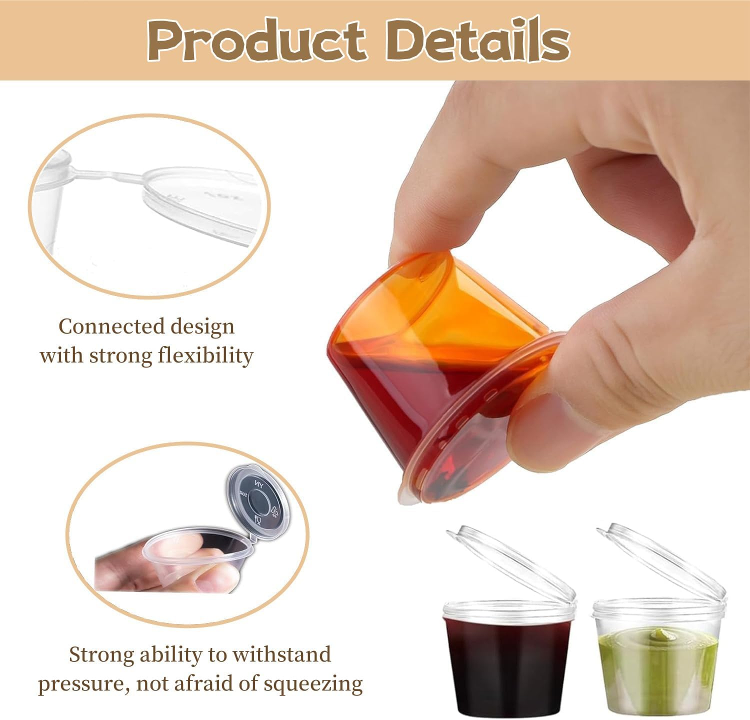 50 Pcs round Food Container Pots with Lids,Reusable Salad Dressing Container Containers,Clear Small Deli Pot Restaurants Takeaways Containers for Small Dips Chutney Ketchup Salads（25Ml） image number 3