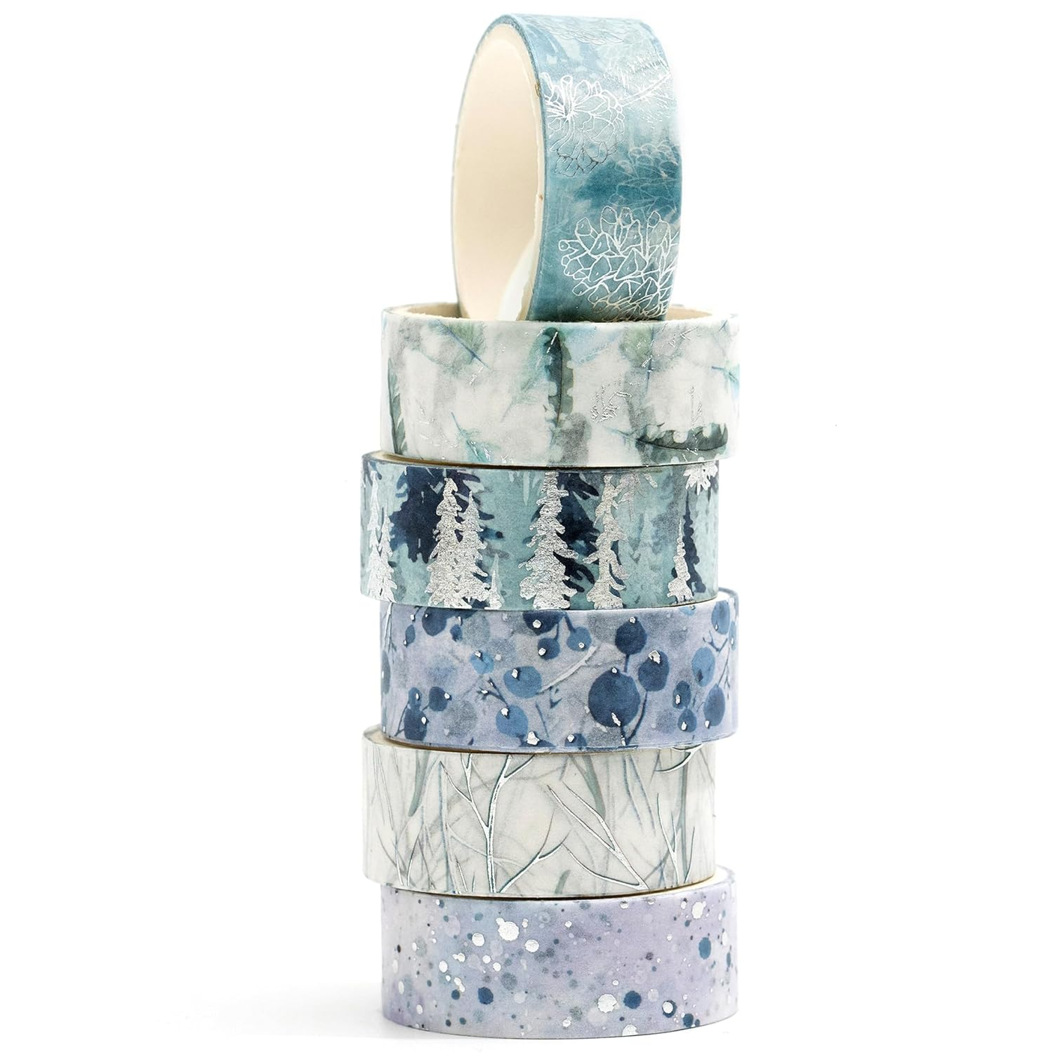 YUBBAEX 6 Rolls Floral Gold Washi Tape Set Silver Foil Masking Tape Decorative for Arts, DIY Crafts, Bullet Journal Supplies, Planners, Scrapbook, Card/Gift Wrapping (Botanical Whisper)