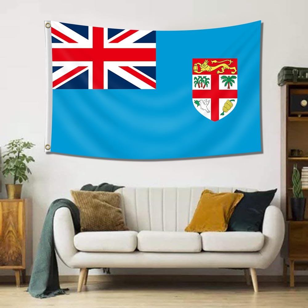 Fly Breeze 3X5 Feet Fiji Flag - Vivid Color and Fade Proof and Double Stitched - Fijian Flags Polyester with Brass Grommets image number 3
