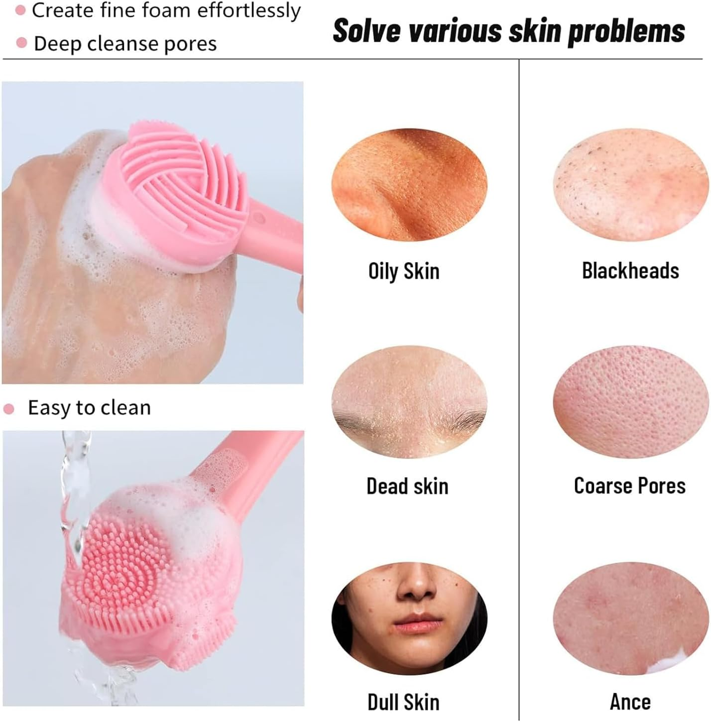 Weidllys Facial Cleaning Brush, 4-In-1 Silicone Facial Mask Brush and Facial Scrub for Exfoliation, Massage, Blackhead Removal, Makeup Removal, Mud Application, Clay, Body Lotion, DIY Facial Mask (Blue and Pink) image number 3