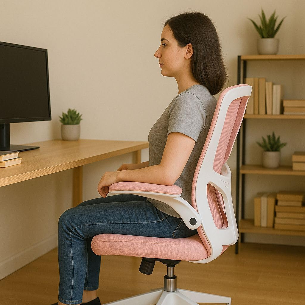 Cloud Chairs Liv Ergonomic Office Chair, Desk Chair, Breathable Mesh Back, Lumbar Support, Flip‑Up Arms, Height Adjustable, Comfortable Seat, Home Office, (Pink) image number 3