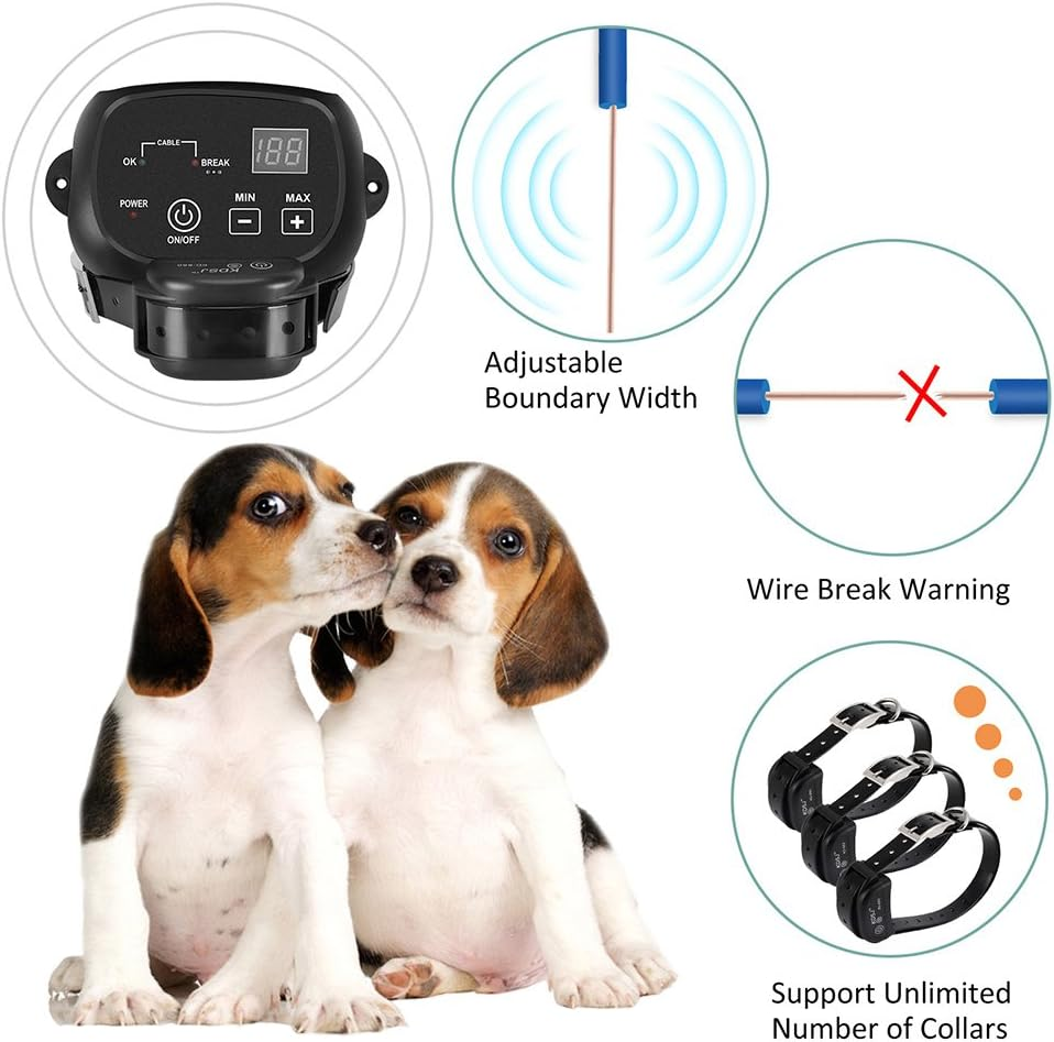 Electric Dog Fence, Pet Containment System (Aboveground/Underground, 650 Ft Wire, IP66 Waterproof/Rechargeable Collar, Shock/Tone Correction, for 1 Dog)