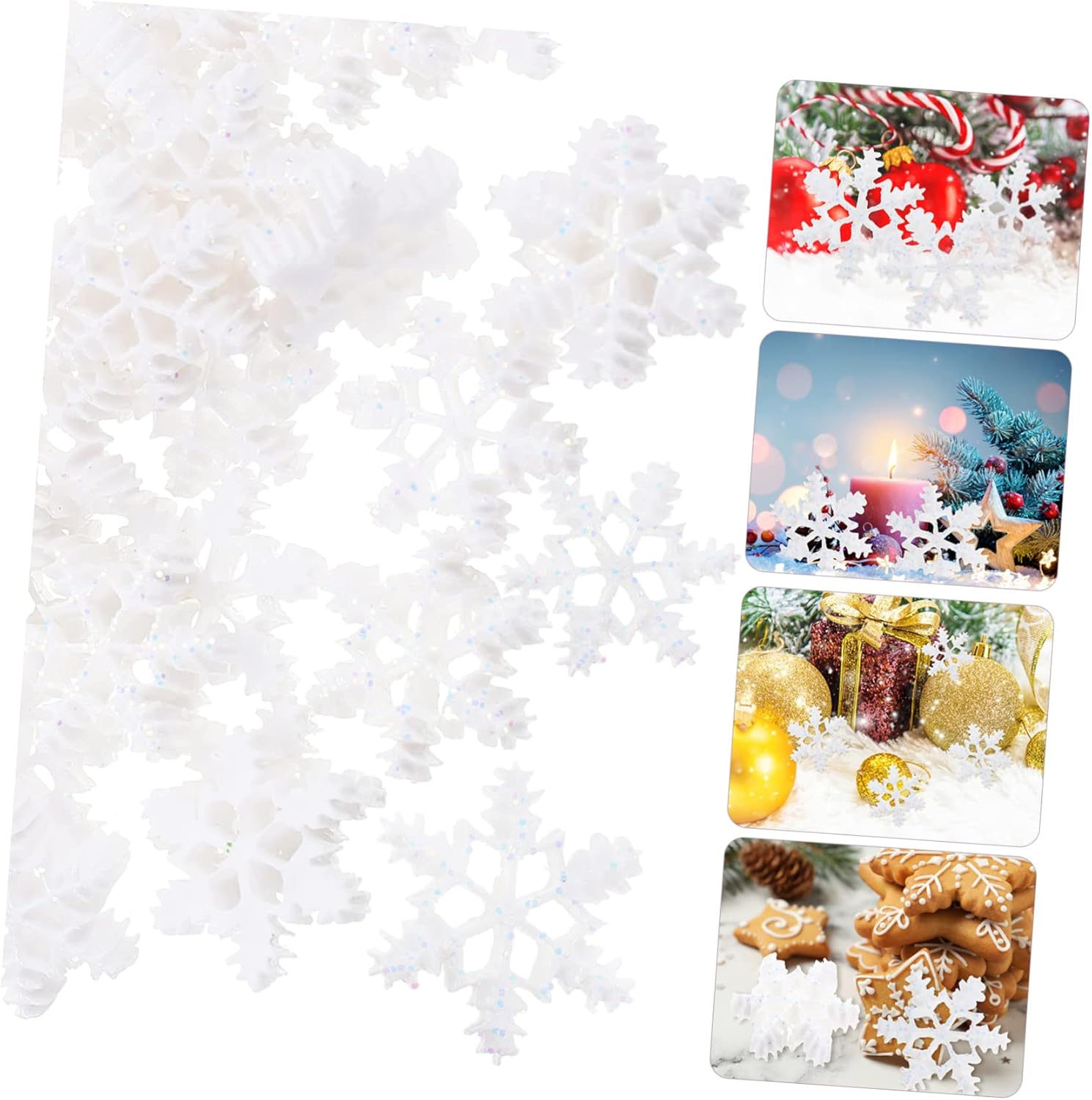 Anneome 50Pcs Mini Resin Snowflake Xmas Micro Landscape Ornaments DIY Hanging Pendants Christmas Tree Accessories White 3D Small Resin image number 3