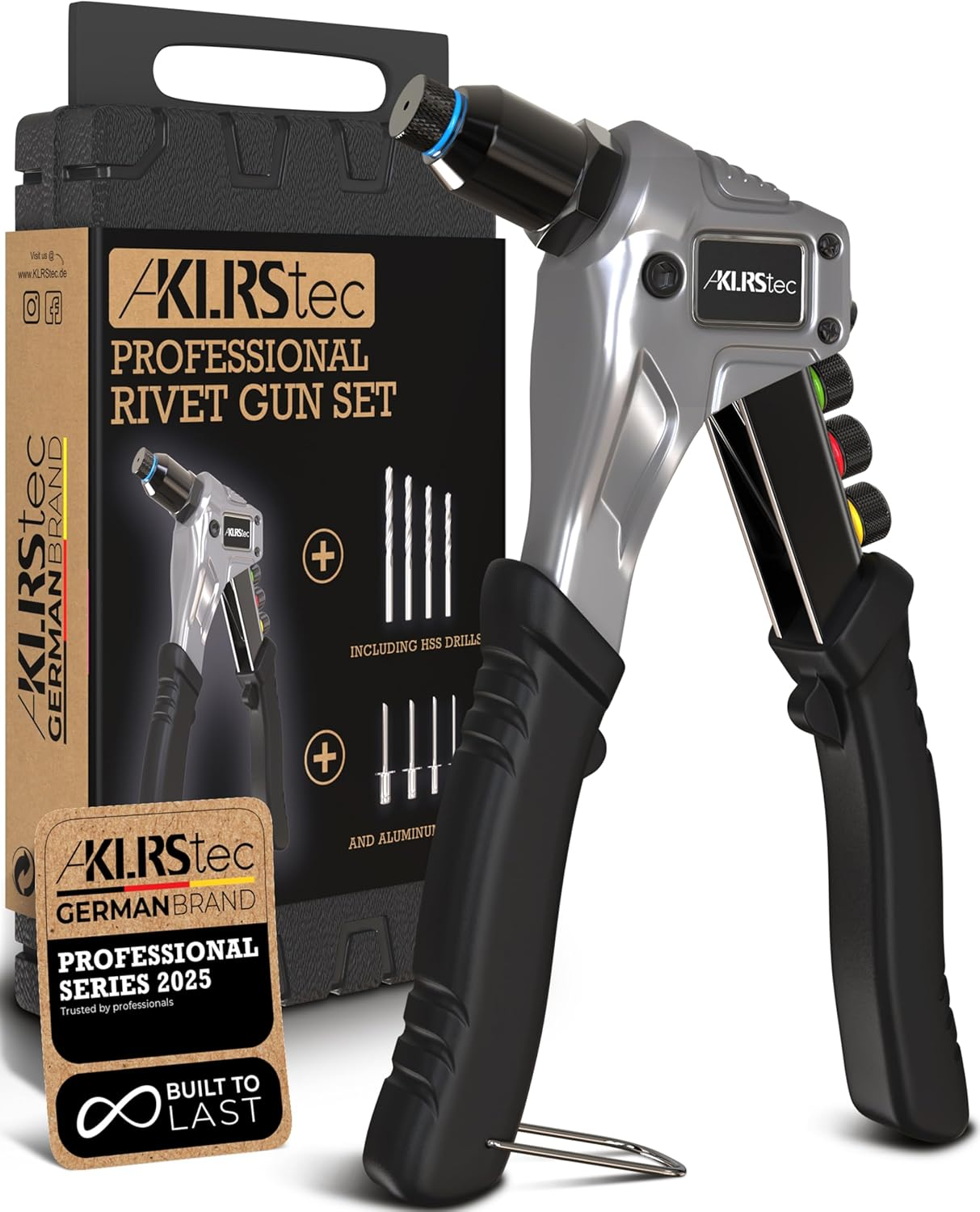 Klrstec Professional Rivet Gun Kit Incl. 120 Pop Rivets and 4 HSS Drills - Pop Rivet Tool Kit for Processing Blind Rivets image number 3