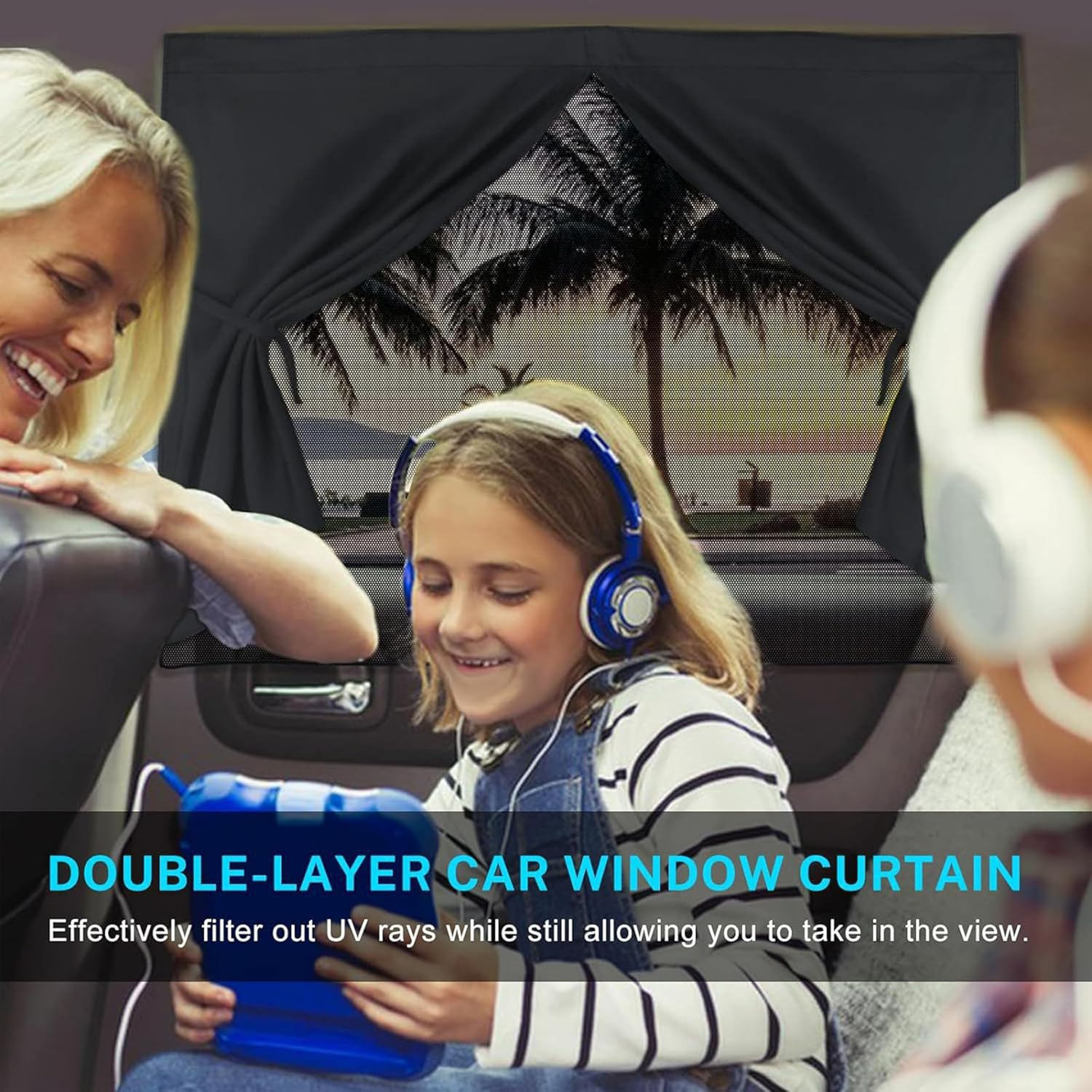 2 Pack Magnetic Car Window Shades - 28X18.7 Inch Dual Layer Sunshade,Universal Blackout & See-Through for Baby/Kid/Pet Protection (10 Strong Magnets,Side/Rear Window) image number 4