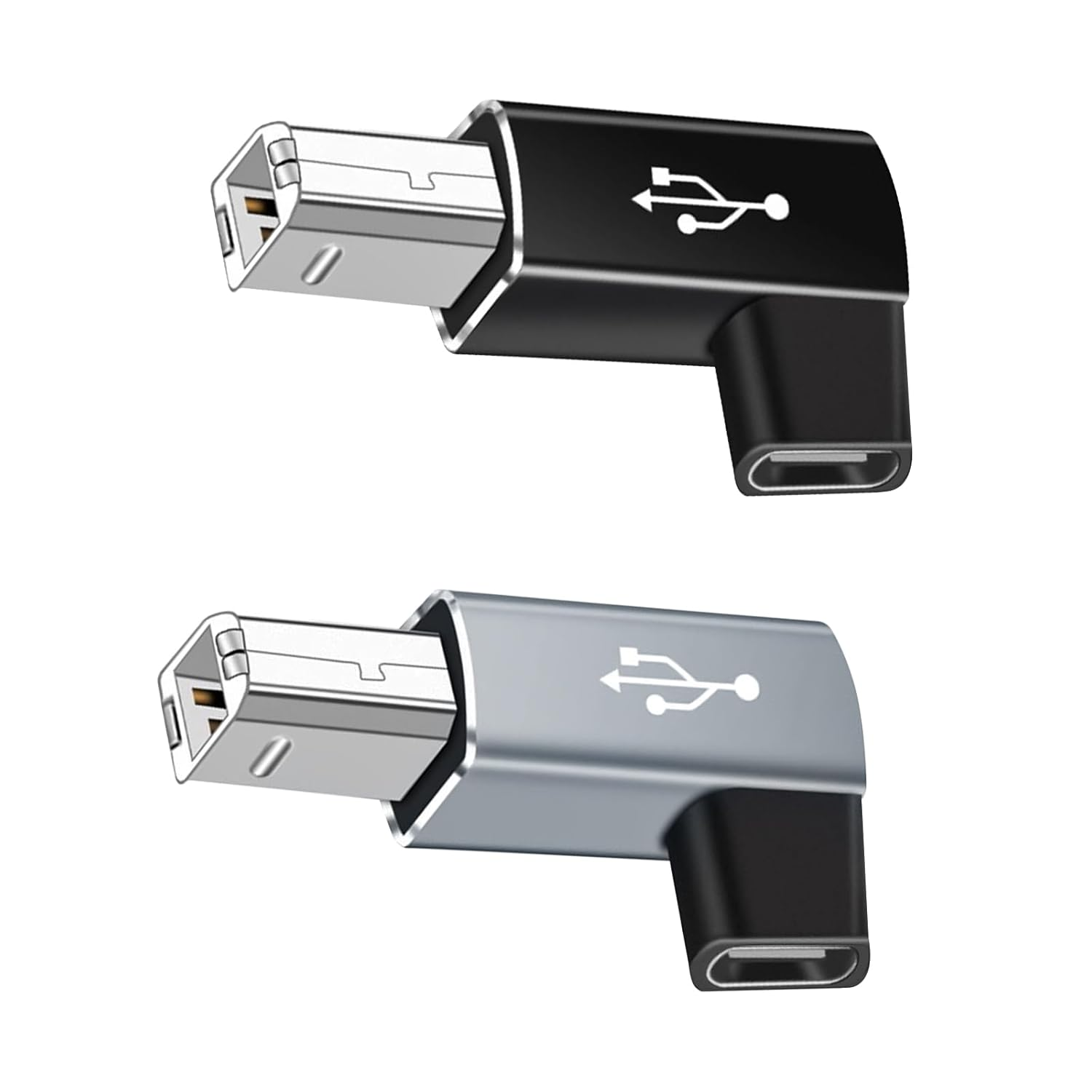 Danfetsoy 90 Degree USB C Female to USB B Male Adapter, 90 Degree Right Angle Type C Female to MIDI Converter, Suitable for Printer, Electric Piano, Laptops and More Type-C Devices (2Pack, Grey)