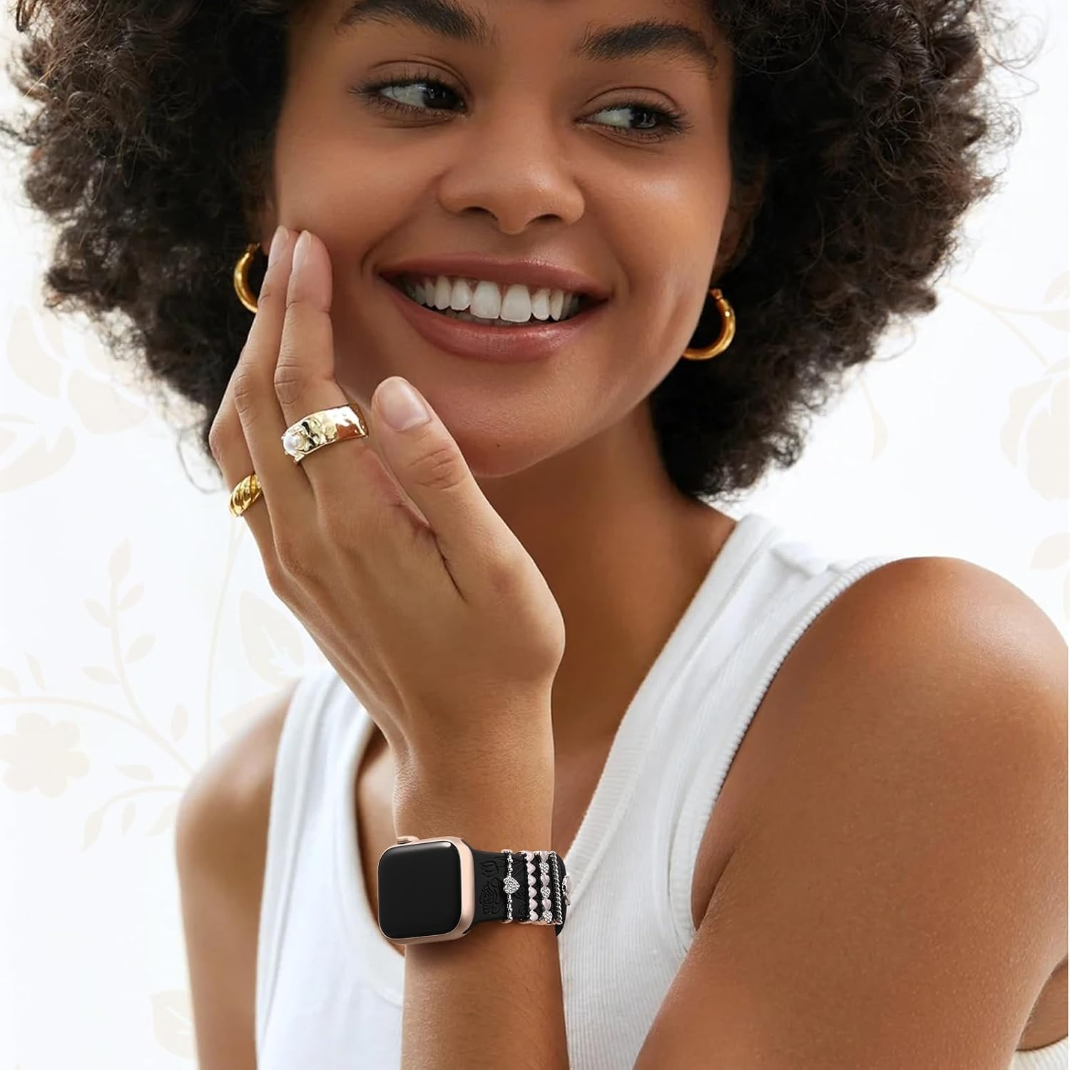 Witzon Flower Engraved Band Compatible with Apple Watch Bands 38Mm 40Mm 41Mm for Women, Soft Silicone Sport Band with Decorative Apple Watch Charms for Iwatch Series 9 8 7 6 5 4 3 2 1 SE (With Band) image number 4