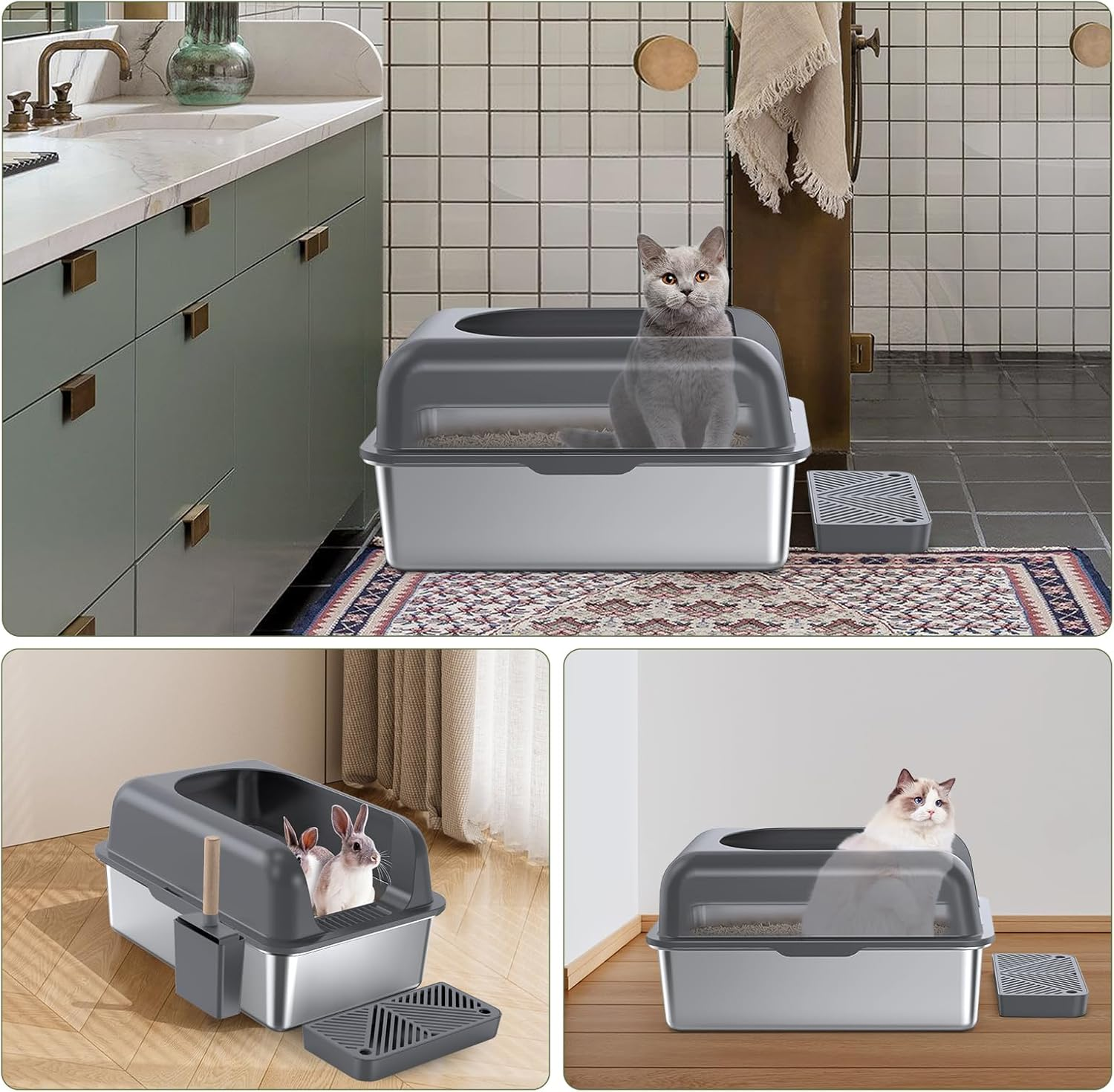 Gimars XL Stainless Steel Cat Litter Box, Large Stainless Steel Cat Litter Tray, 20L Metal Litter Tray with Litter Scoop & Pedal, Good for Large Medium Cats image number 4