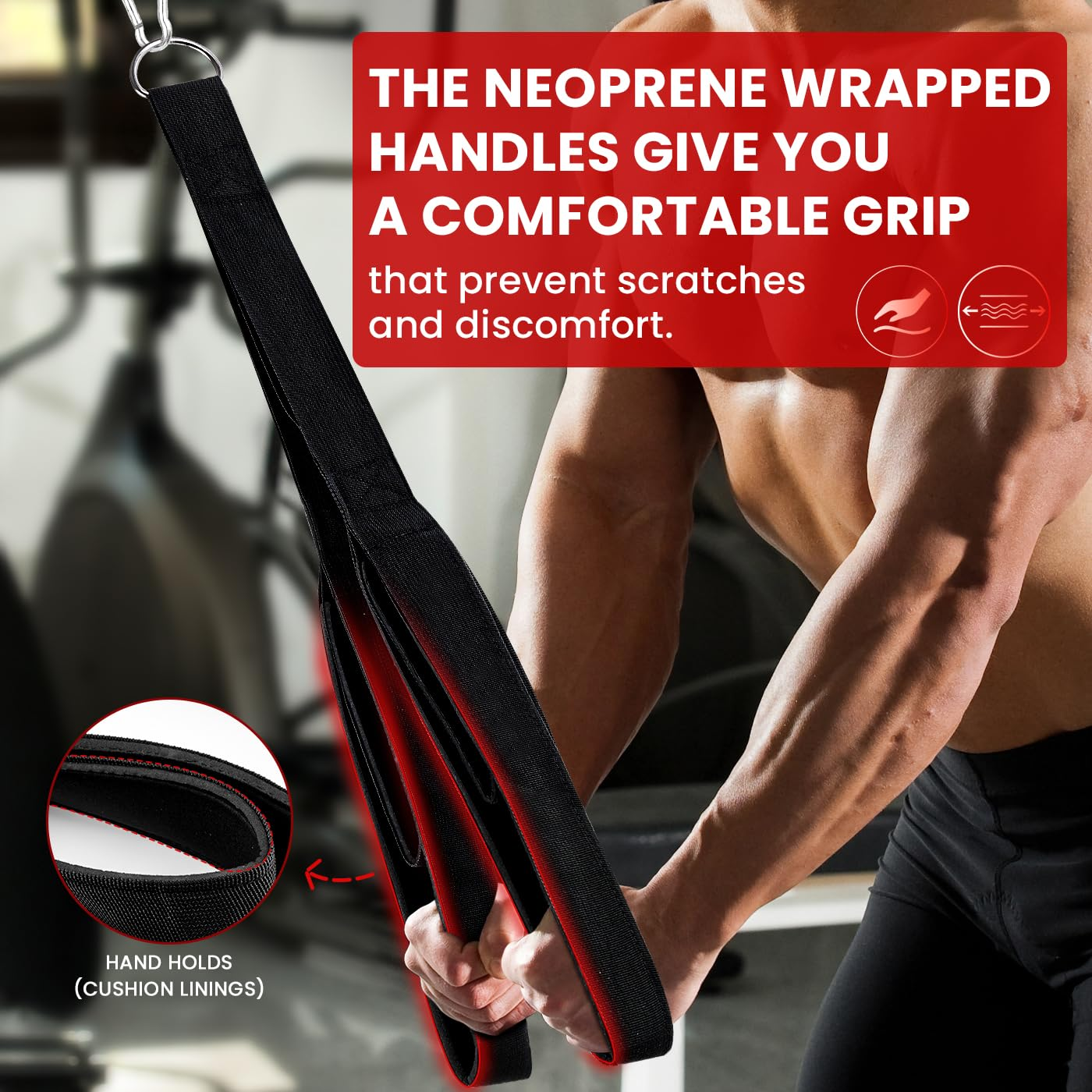 Tricep Rope Cable Attachment 23/29 Inch Two Rope Lengths in One Pull down Rope Exercise Machine Attachments Pulley System Gym Pull down Rope with D-Ring Black Blue Red