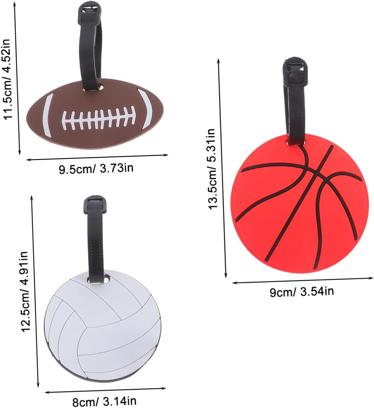 DEARMAMY 5Pcs Multi-Sport Luggage Tags Soft PVC for Boys and Girls Soccer Baseball Basketball Volleyball Travel Id Tags image number 3