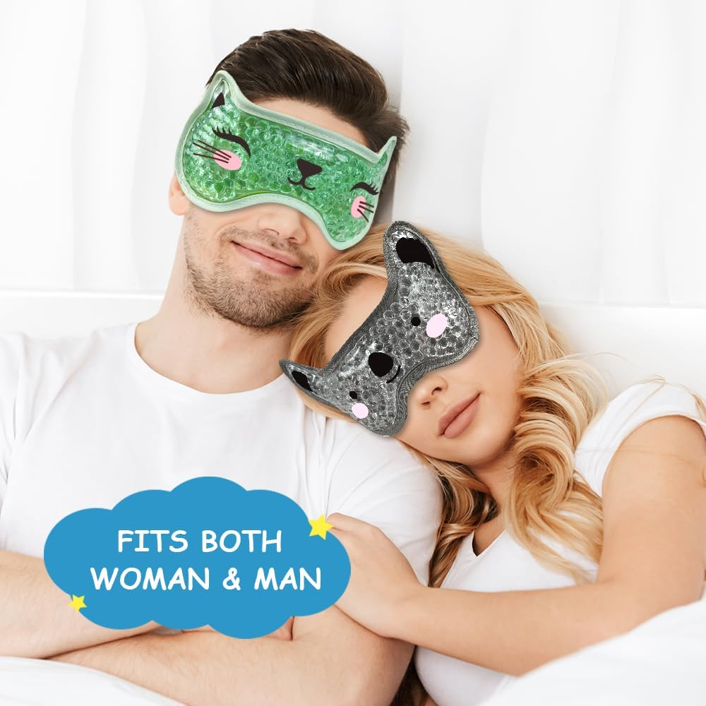 CONBELLA Kids Ice Packs 2 Packs Cooling Eye Mask with Soft Plush Backing for Children Boo Boos Sinus Headache Fever Patch for Kids (Green+Grey) image number 1