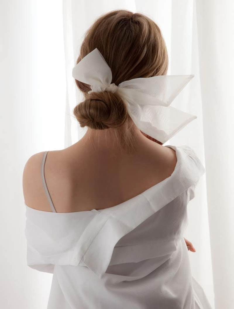 Qingoo Organza Rabbit Ears Elastic Hair Band Ponytail Holder Suitable for Everyday Use Travel Party (White) - Grey image number 5