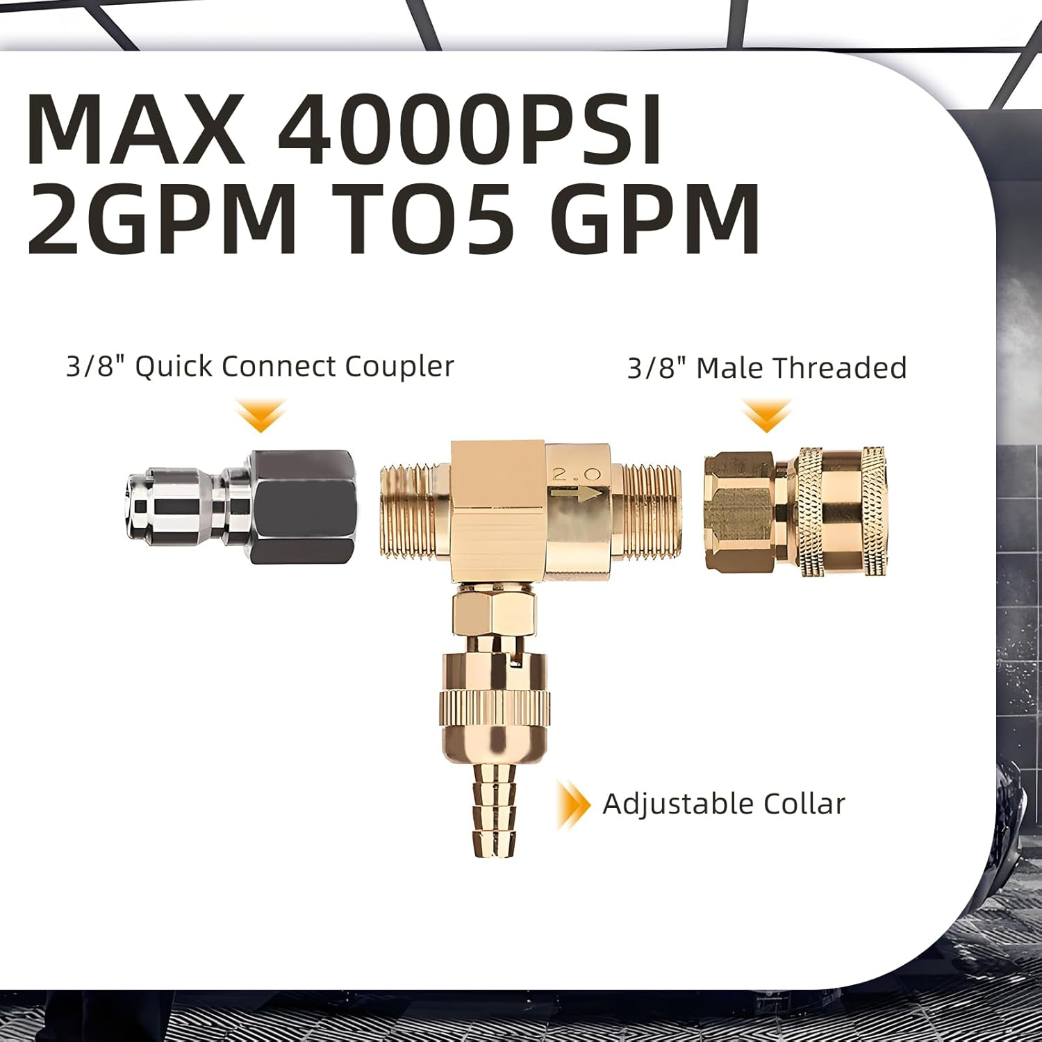 Pressure Washer Injector, Power Washer Chemical Injector Kit Adjustable 4000 PSI 3/8 Inch Connectors Soap Downstream Injector with 10 Ft Siphon Hose image number 2