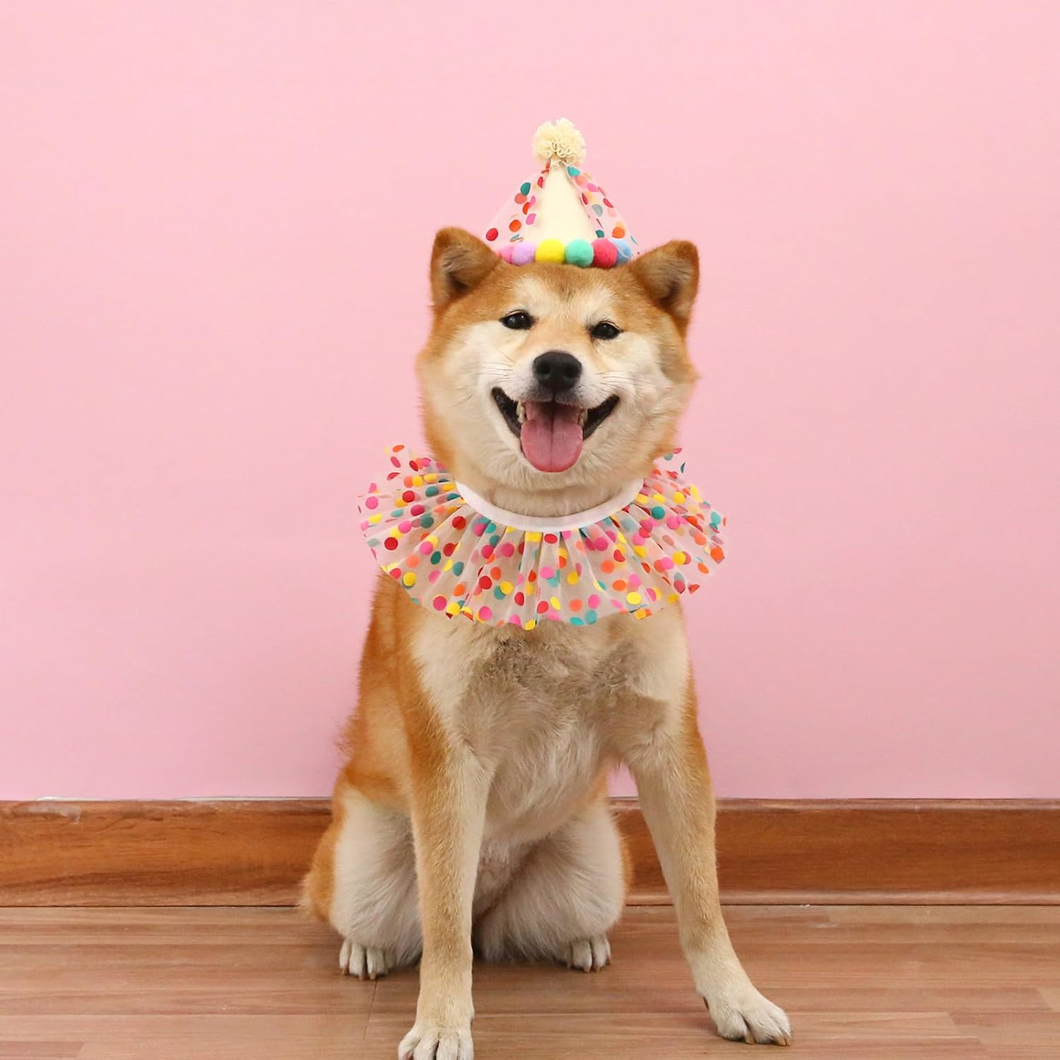 Cat Dog Birthday Hat Scarf Set Puppy Princess Costumes Party Hat Lace Lace Cute Cat Outfit Dots Bandana Doggy Cat Birthday Decorations Pet Party Supplies (Colour-1) image number 1