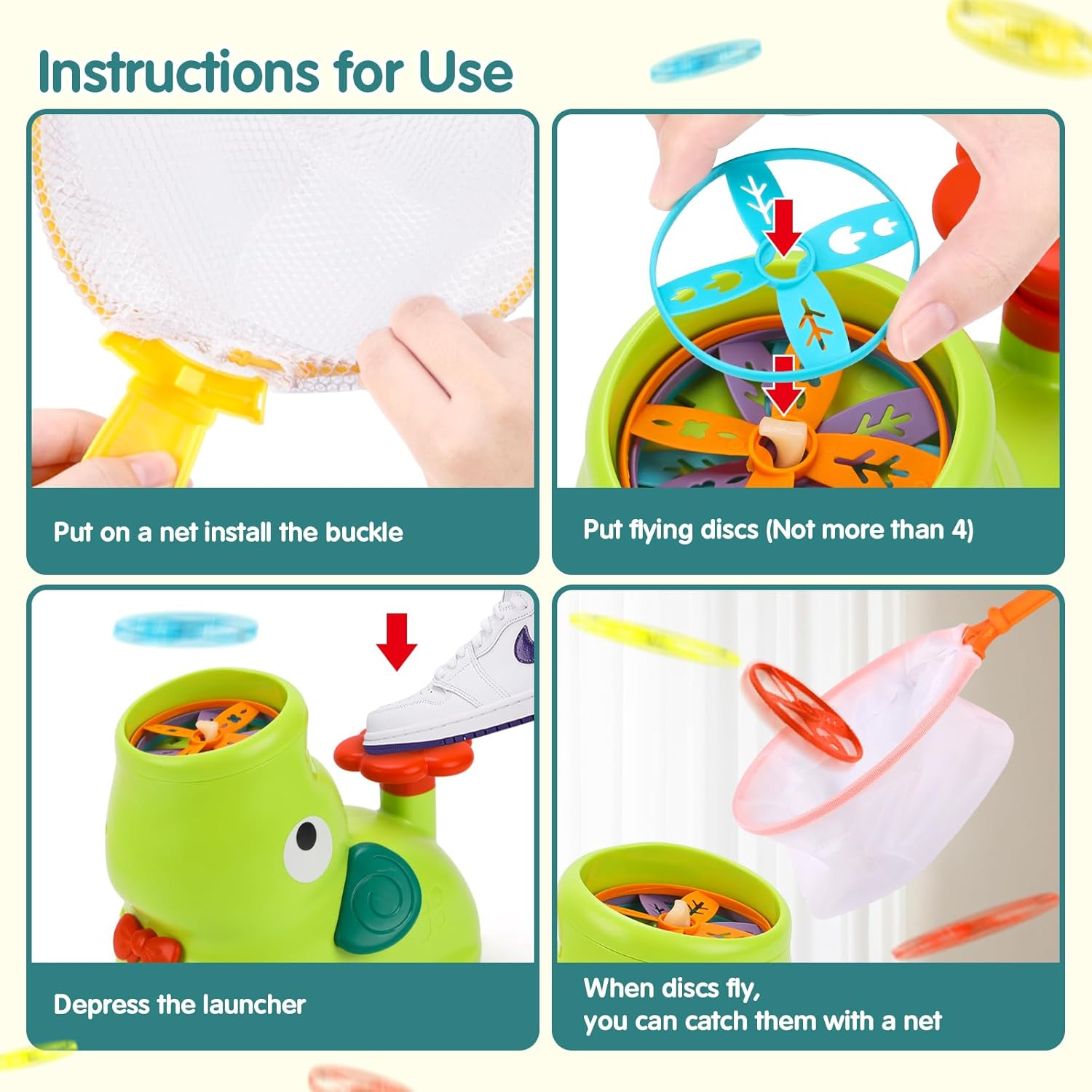 Kaekid Indoor Outdoor Toys for 3+ Year Old Kids - Flying Discs Launcher Toy with 2 Catch Nets, Birthday Fun Gifts Toys for 3 4 5 6 Year Old Girl Boys (Elephant)
