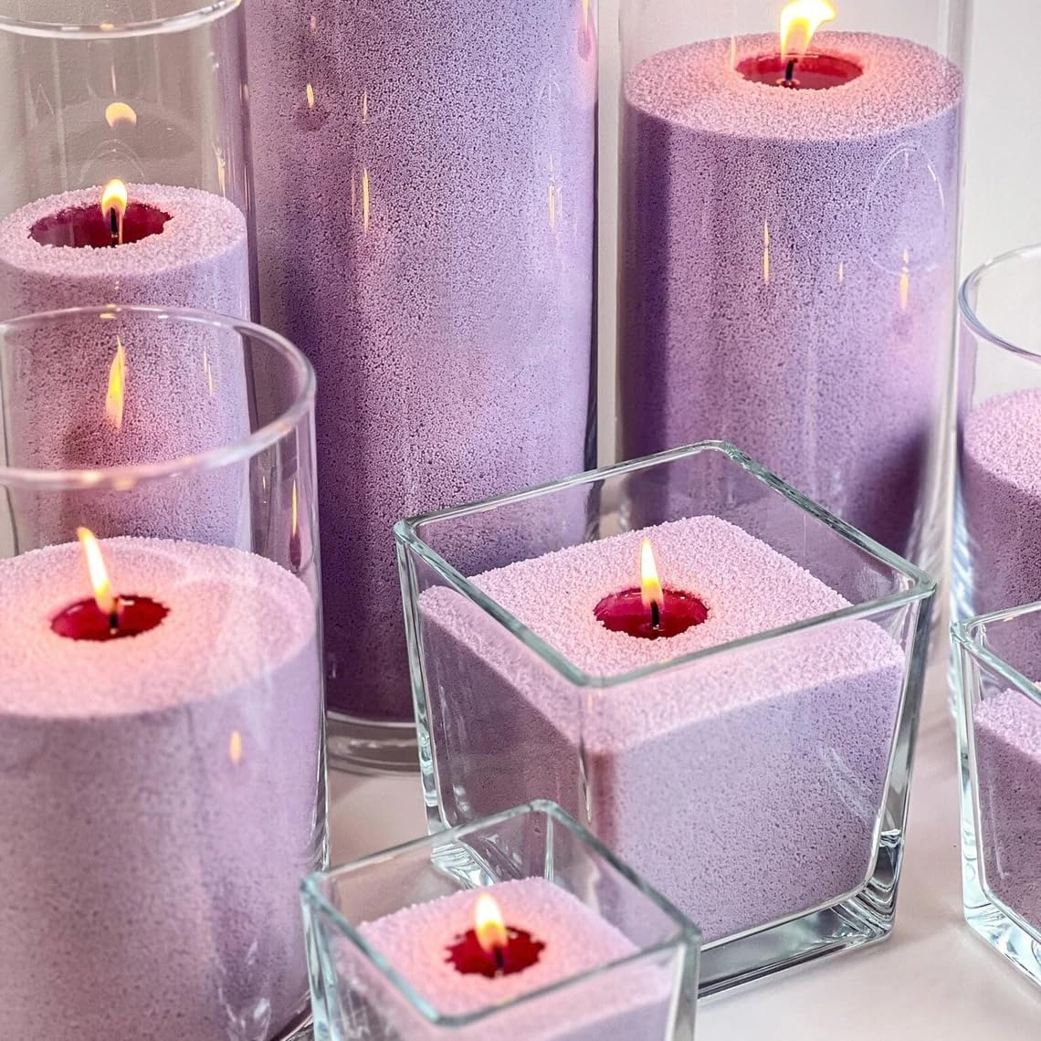 PARTY BESTBUY Pearl Candle Wax,2.2Lb Colorful Wax,Crystal Natural Refillable Powder Sand Candles, Granules Self Melting Beaded Wax Sand for Home Decor,Powder Candle with 10Wicks,Diy Candle (Purple)