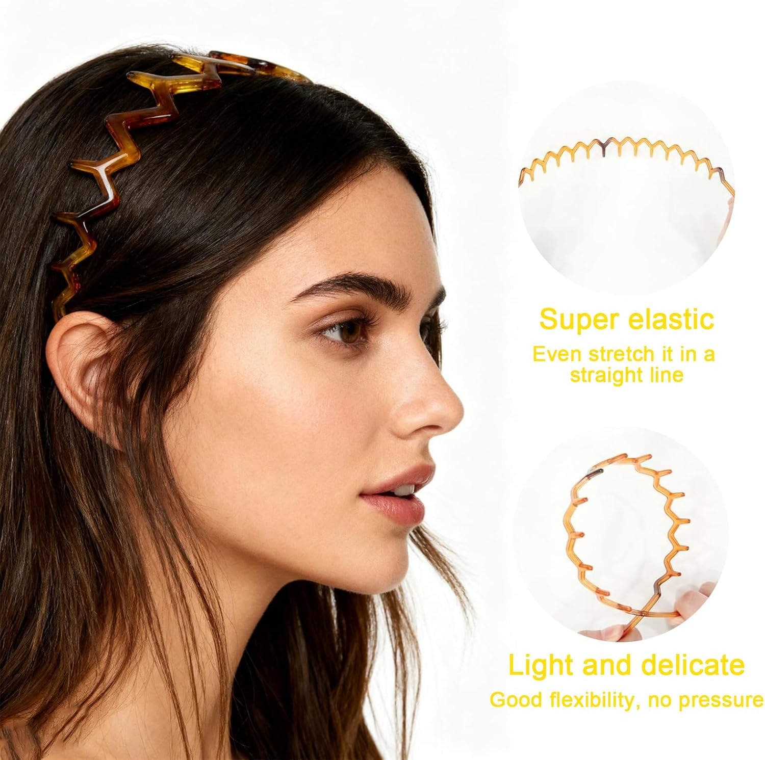 2Pcs Zig Zag Headband Set, Plastic Sharks Tooth Hair Comb, Non - Slip Cute Hair Bands for Women Girls, 3.8Cm Fashion Wave Comb Headbands for Outdoor Sports image number 1