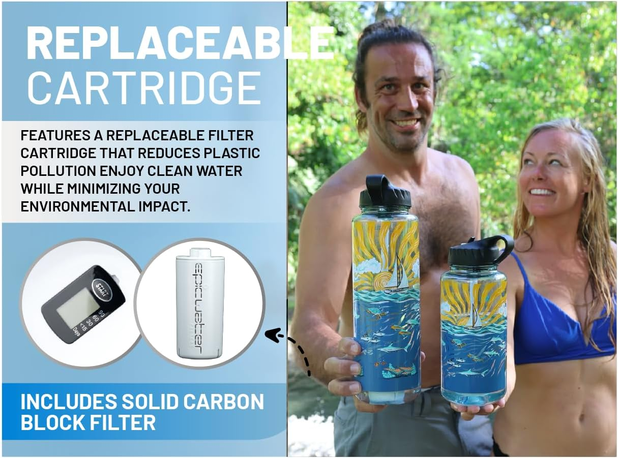 Epic Water Filters Nalgene OG Water Bottle with Filter, USA Made, BPA Free, Removes 99.99% Tap Water Contaminants, Forever Chemicals, Sailing One Life Art, 48 Oz