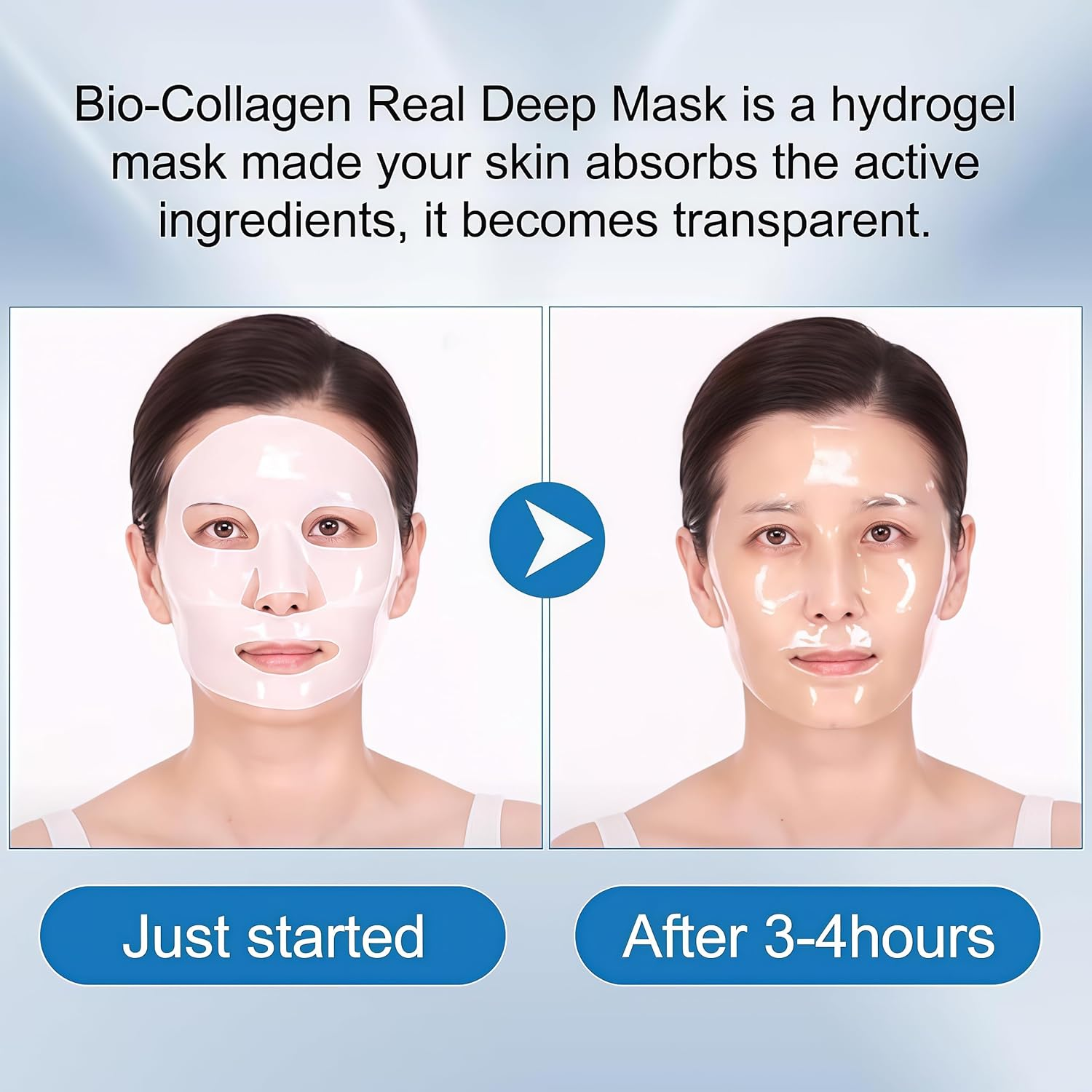 Bio Collagen Face Mask (4 Pack), Overnight Deep Hydrating Collagen Mask for All Skin Types, Anti-Aging Collagen Sheet Mask, Helps to Minimize Wrinkles, Restores Skin Elasticity & Plumpness (Blue(34G X 4Ea)) image number 5