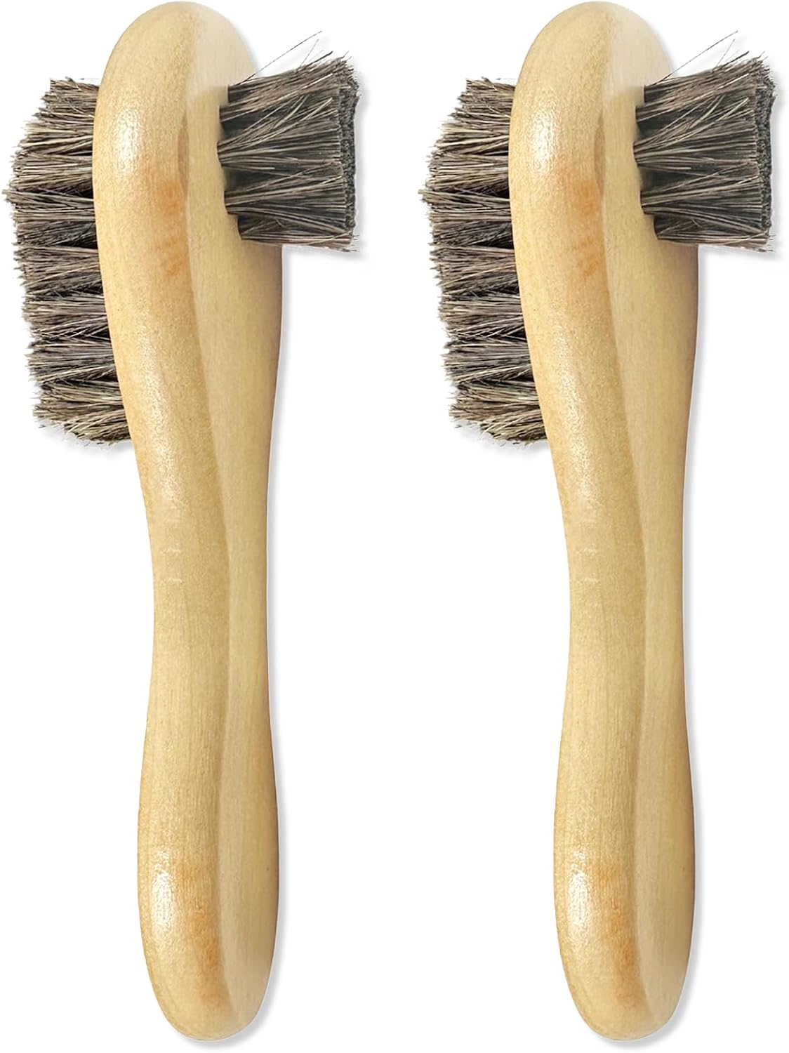 NILLOS Shoes Brushes Kit, 2 PCS Polishing Horsehair Brushes for Boots Polishing, Dauber, Care (16.5 X 4.5Cm/6.49 X 1.77In)