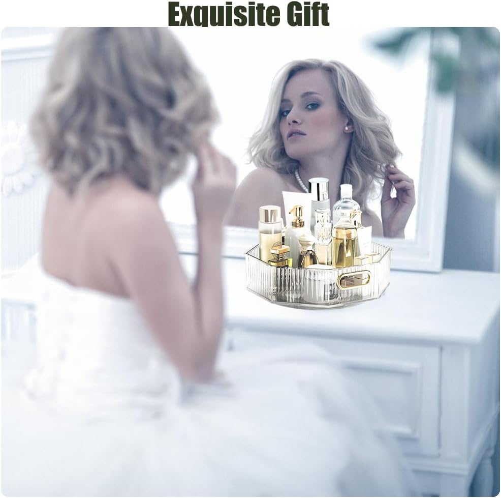 FOREVERIE Lazy Susan Turntable Organiser, 360 Degree Rotating Makeup Organisers, 11" Revolving Spice Rack Organizer for Kitchen, Clear Fruit Bowl Basket Tray for Household, White Clear image number 1