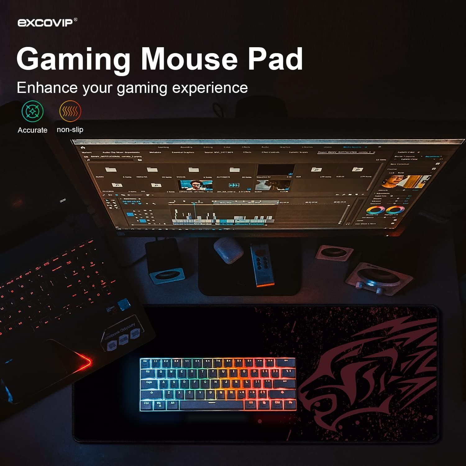 Excovip Gaming Mouse Pad with Durable Stitched Edges Computer Desk Pads with Non-Slip Rubber Base 31.4"X11.08" Big Mousepad Keyboard Mouse Mat Red Leopard 9192 image number 4