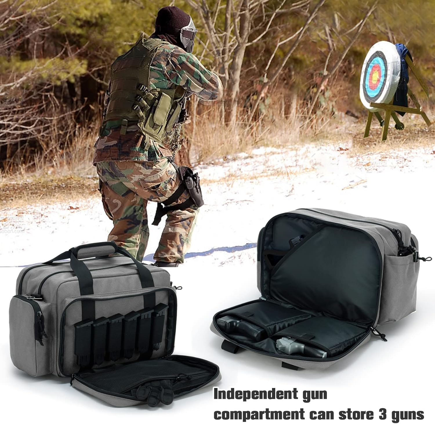 VEAGIA Range Bag,Pistol Case,Gun Range Bags for Handguns and Ammo Pouch 2 Pistols Soft Carrying Shooting Bag - Army Green 1.0 image number 2