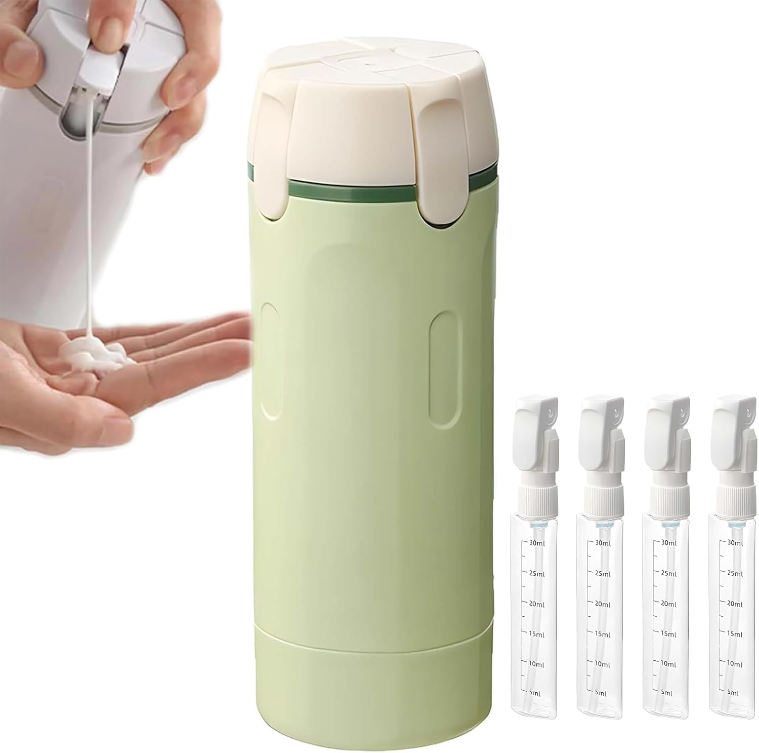 4 in 1 Travel Dispenser Bottle, Portable Containers for Shampoo Lotion Conditioner Cream, Transparent with Scale and Label for Business Trips Gym Camping (White)