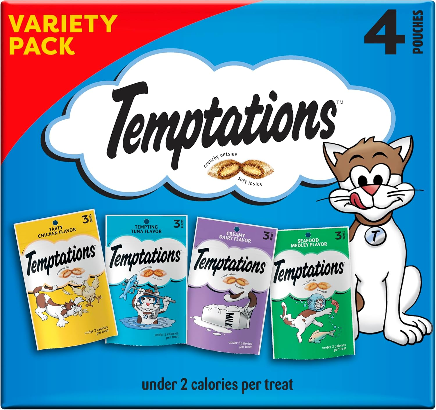 Temptations Classic Crunchy and Soft Cat Treats Feline Favorites Variety Pack, 3 Oz. Pouches (Pack of 4) image number 2