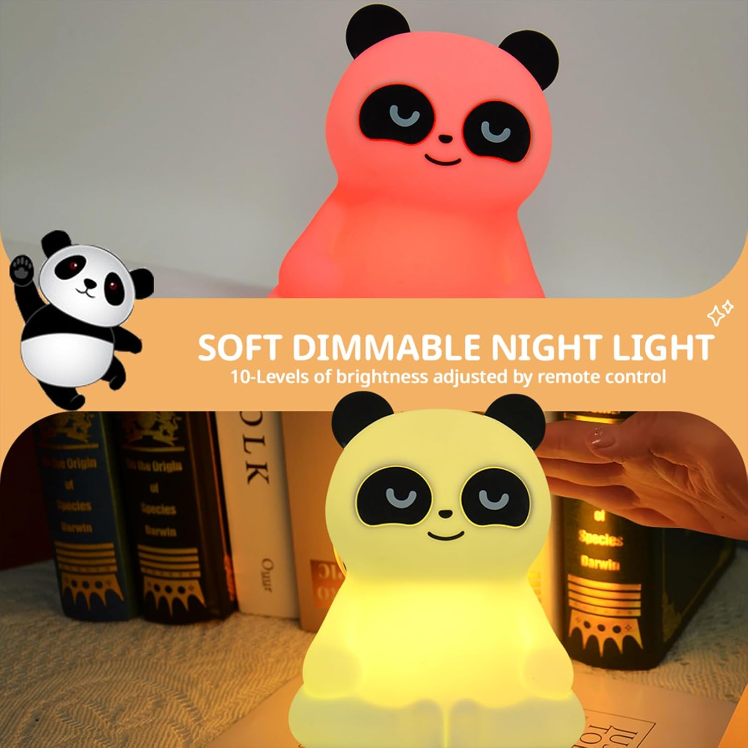 Richaa Panda Night Light with Colour Changing Night Light Dimmable Sleeping Light Rechargeable Children'S Room Gift Anxiety Relief - Bronze image number 2