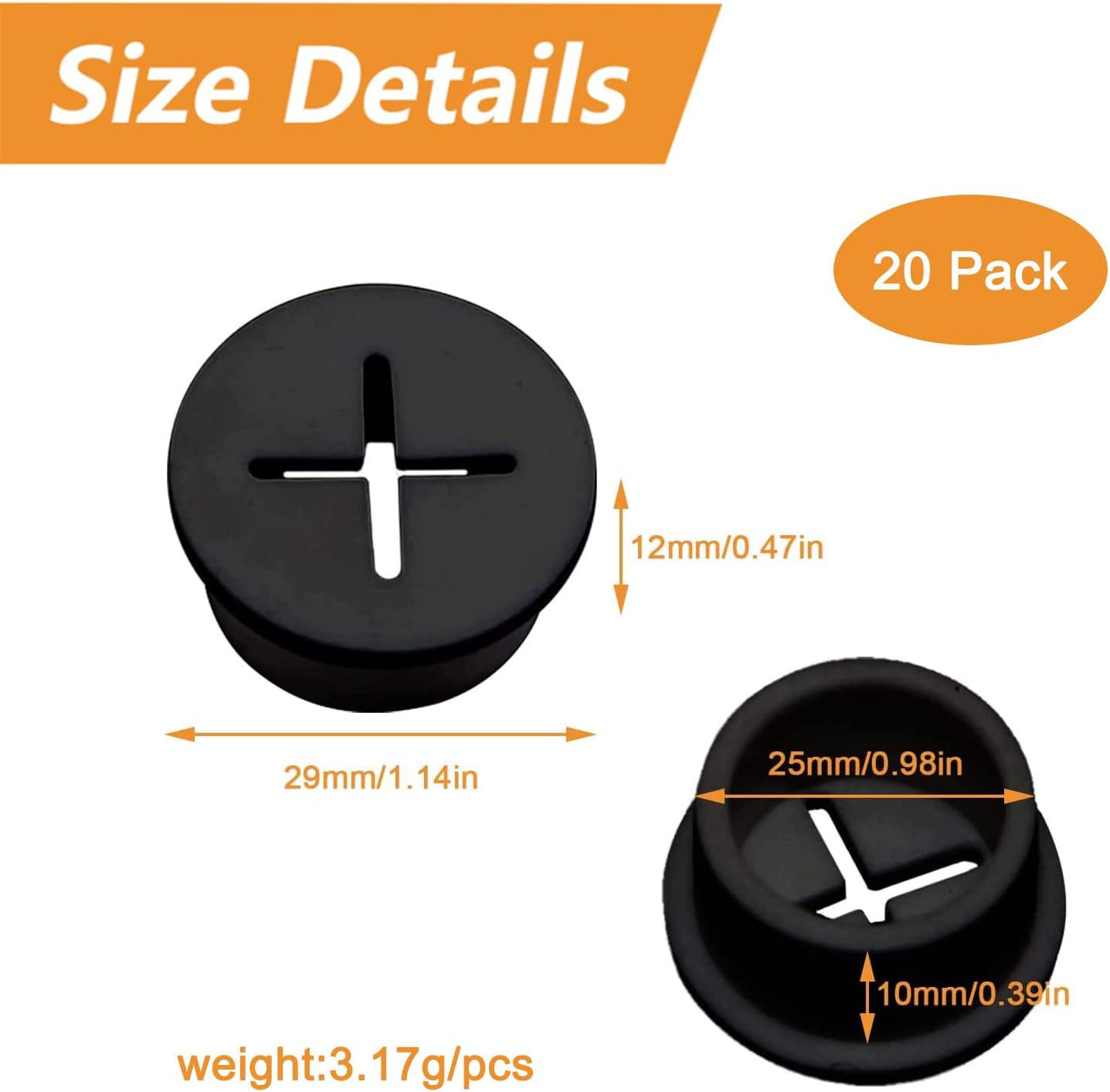 MOROBOR Flexible Silicone Cable Cord Grommet, 20Pcs 25Mm Black Rubber Grommets for Desk, Table, Wire Hole Cover Cable Management Wire Organizer image number 5