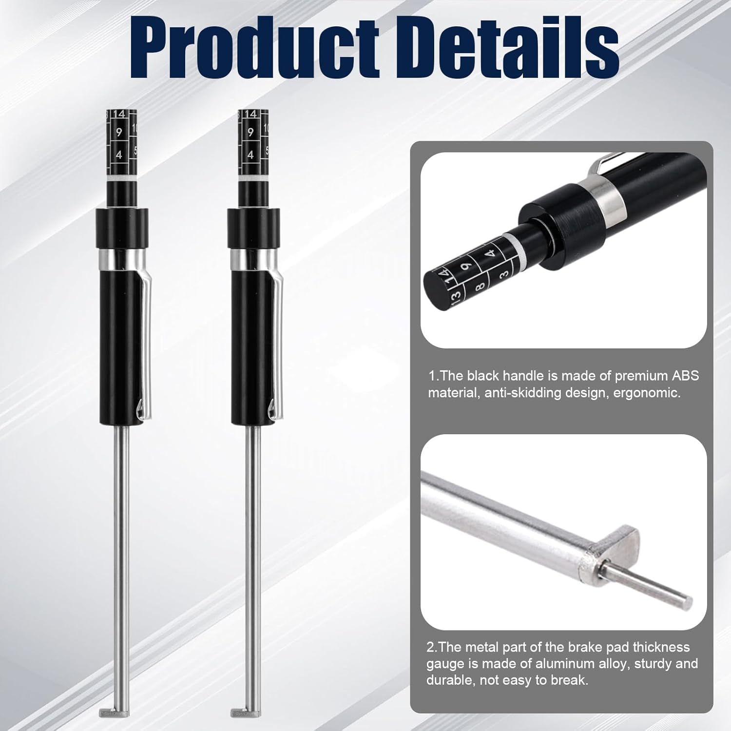 2Pcs Car Brake Pad Thickness Gauge, Brake Pad Gauge Brake Measuring Tool with Scale Brake Pad Tester Brake Shoe Gauge for Internal External Brake Pads Measurement image number 5