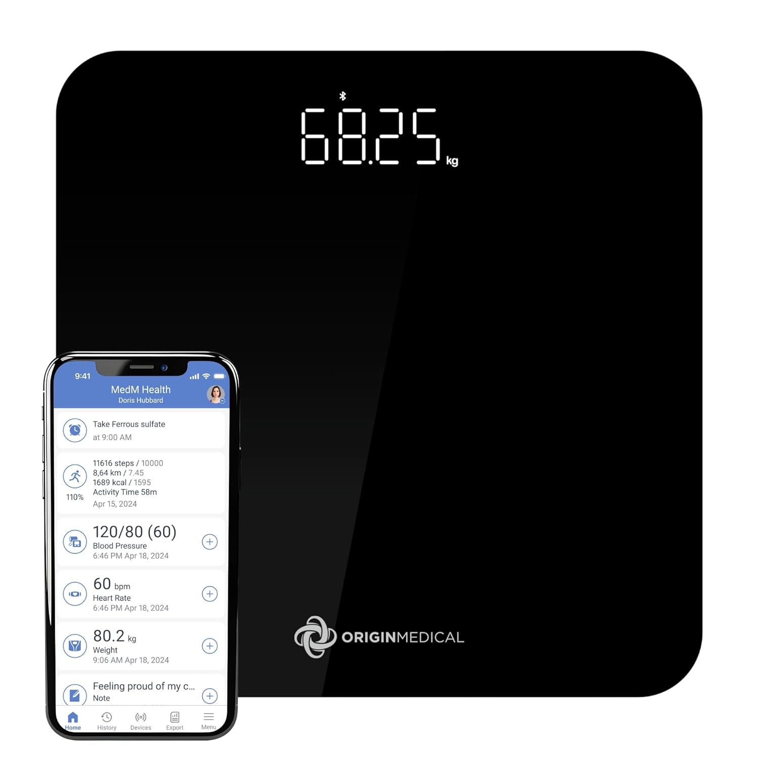 Origin Medical Digital Bathroom Scales &ndash; Premium Glass Design, High-Precision Sensors & Bluetooth Connectivity for Accurate Weight Tracking