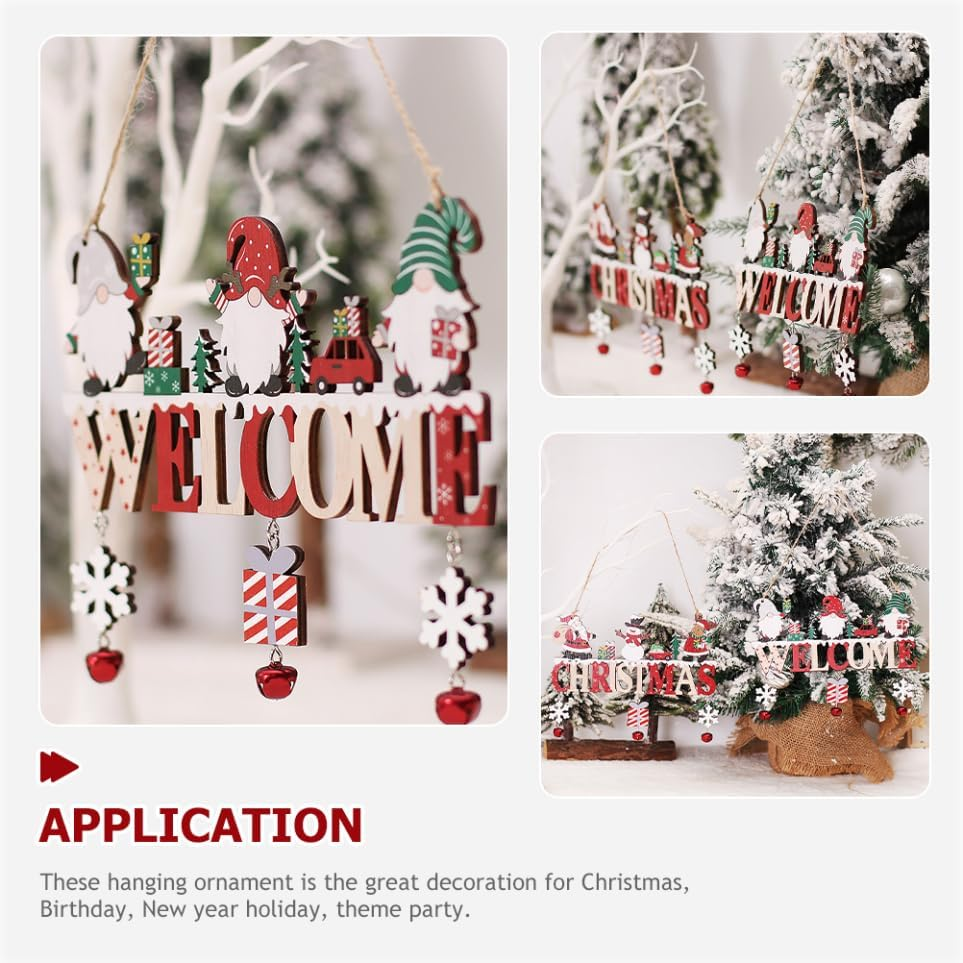 Abaodam 2Pcs Front Door Welcome Sign Wooden Christmas Hanging Decor Lanyard Charming Snowman Letters for Decoration Festive Holiday Atmosphere image number 3