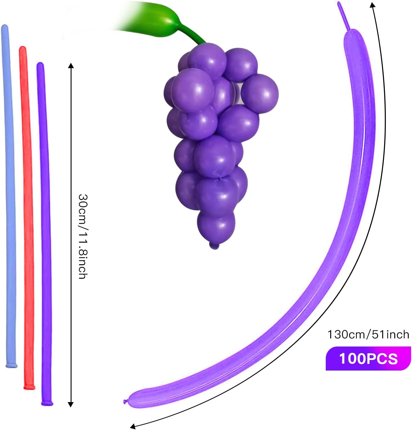 YALLOVE Latex Long Balloon Assorted Color, Set of 100, Twisting Animals Model Magic Balloons for Baby Shower Birthday Grad Party Decoration(260Q) image number 5