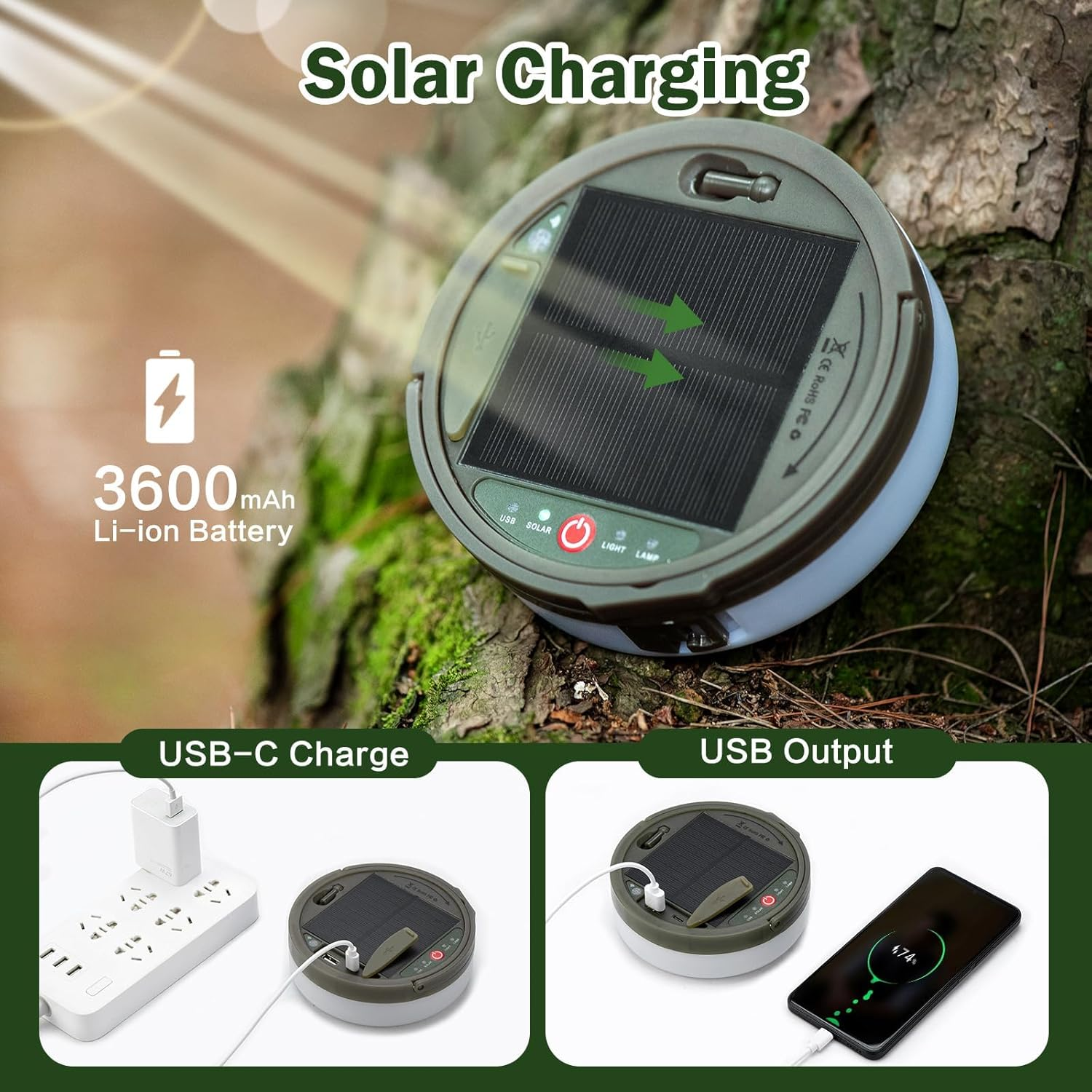 Solar Power Camping Lights String,Outdoor String Lights with 8 Modes Adjustable,Ip44 Portable Camping Lantern Emergency Light for Hiking,Tent,Yard (20 Meters Solar Power Warm Lights ) image number 3