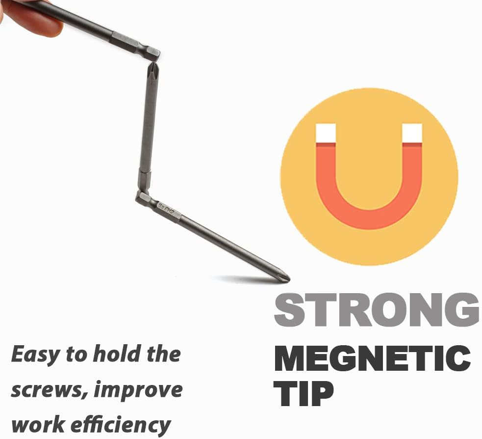 VESTTIO Long Screwdriver Bit Set Slotted SL3 SL4 SL5 SL6 Phillips PH1 PH2 10PCS 1/4 Inch Hex Shank 4 Inch/100 Mm Length S2 Steel with Magnetic for Power Screwdriver Drill Impact Driver image number 4