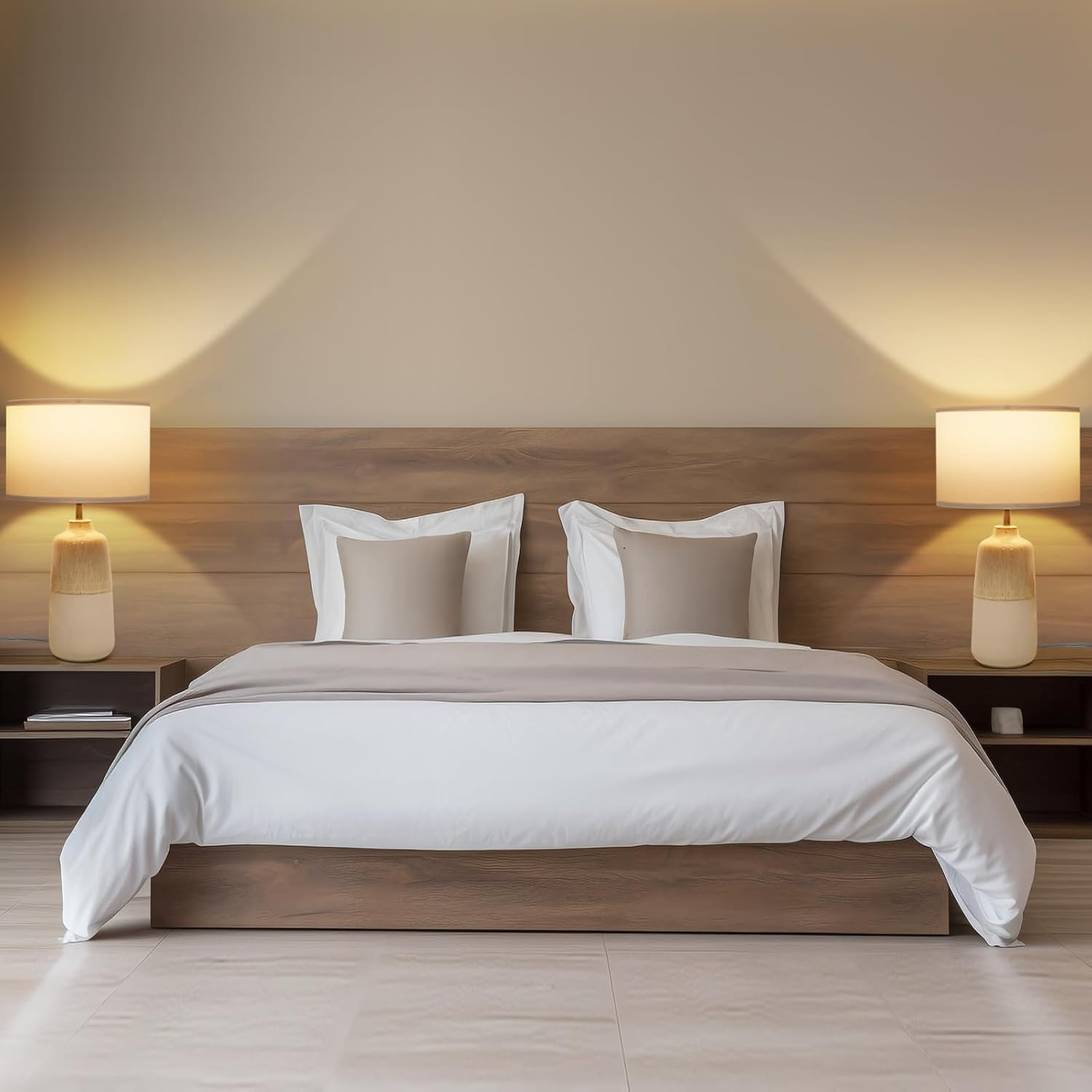 Tisuokae Bedside Lamps Set of 2, Ceramic Tall Bedside Table Lamps with Fabric Shade, Table Lamp with 3 Color Temperatures, Bedroom Table Lamp for Living Room & Office, LED Bulbs Included image number 5