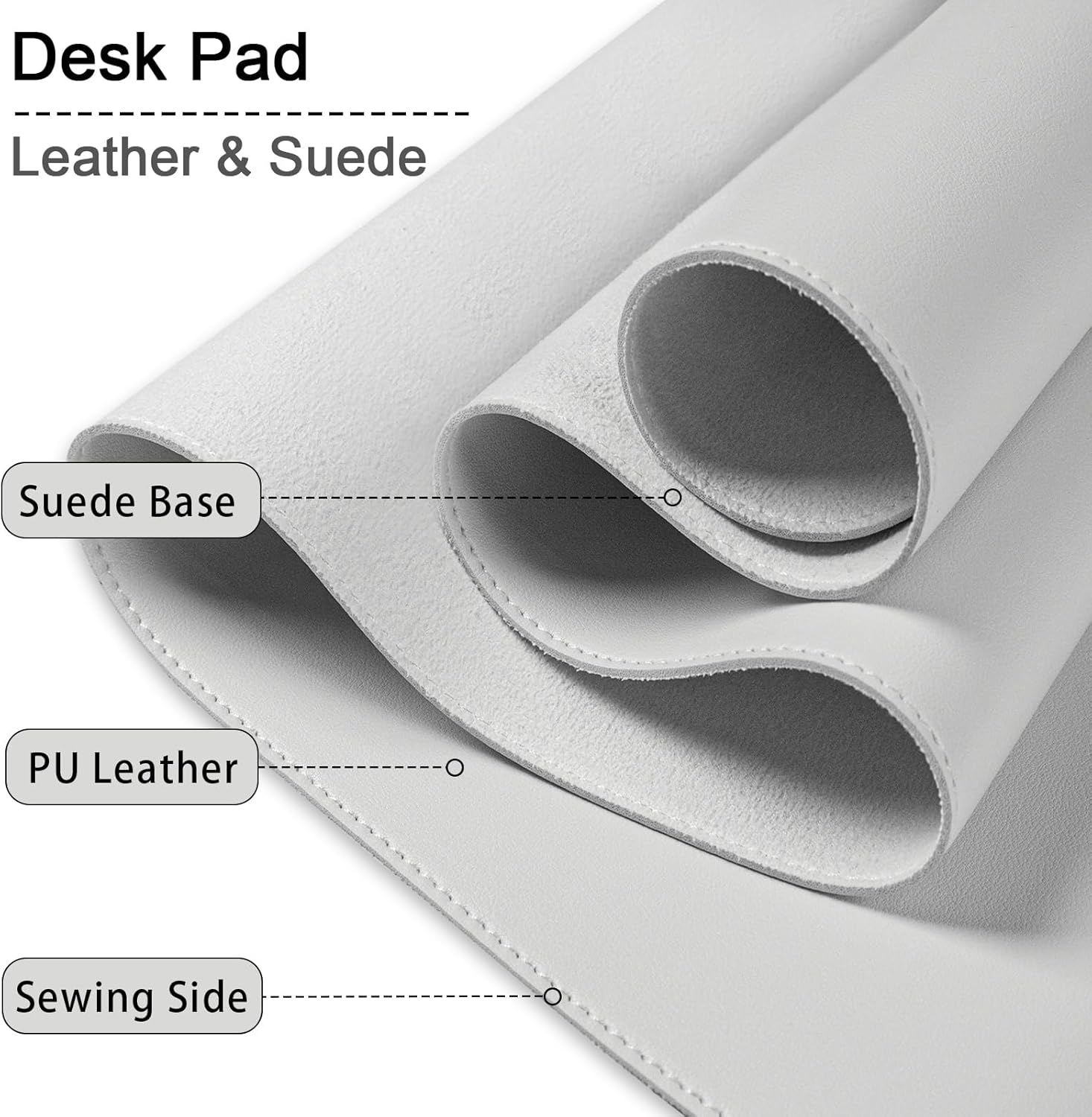 PU Leather Desk Pad Protector, Non-Slip Large Mouse Pad, Waterproof Computer Mat, Office Desk Pad for Keyboard Mouse, Writing Mat (Gray) - 35.4" X 17" image number 4