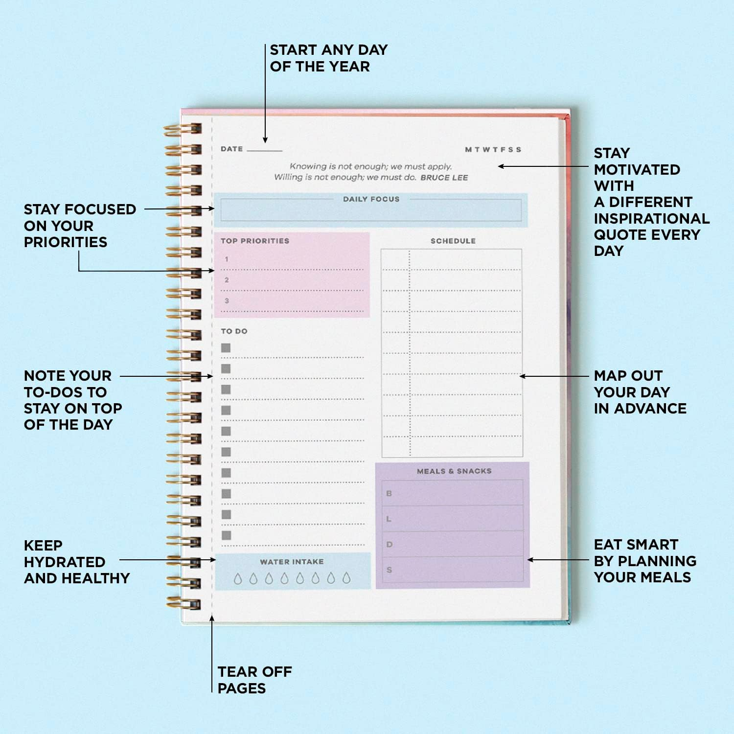 Sweetzer & Orange Undated Planner with Meal, Habit & Routine Tracker, Daily to Do List - Weekly & Monthly Goal Agenda Notebook Organizer for 2023, Students, College, Work, ADHD, Fitness, Lavender image number 1