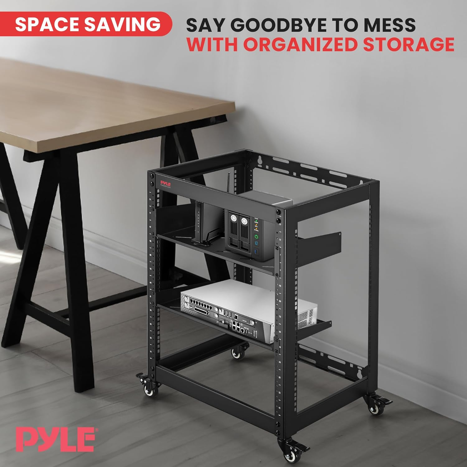 15U Server Rack Network Cabinet - Open Frame Rack, Wall Mountable Heavy Duty Designs for Servers & AV Gear | Compatible with 19" Equipment Standard (Black)