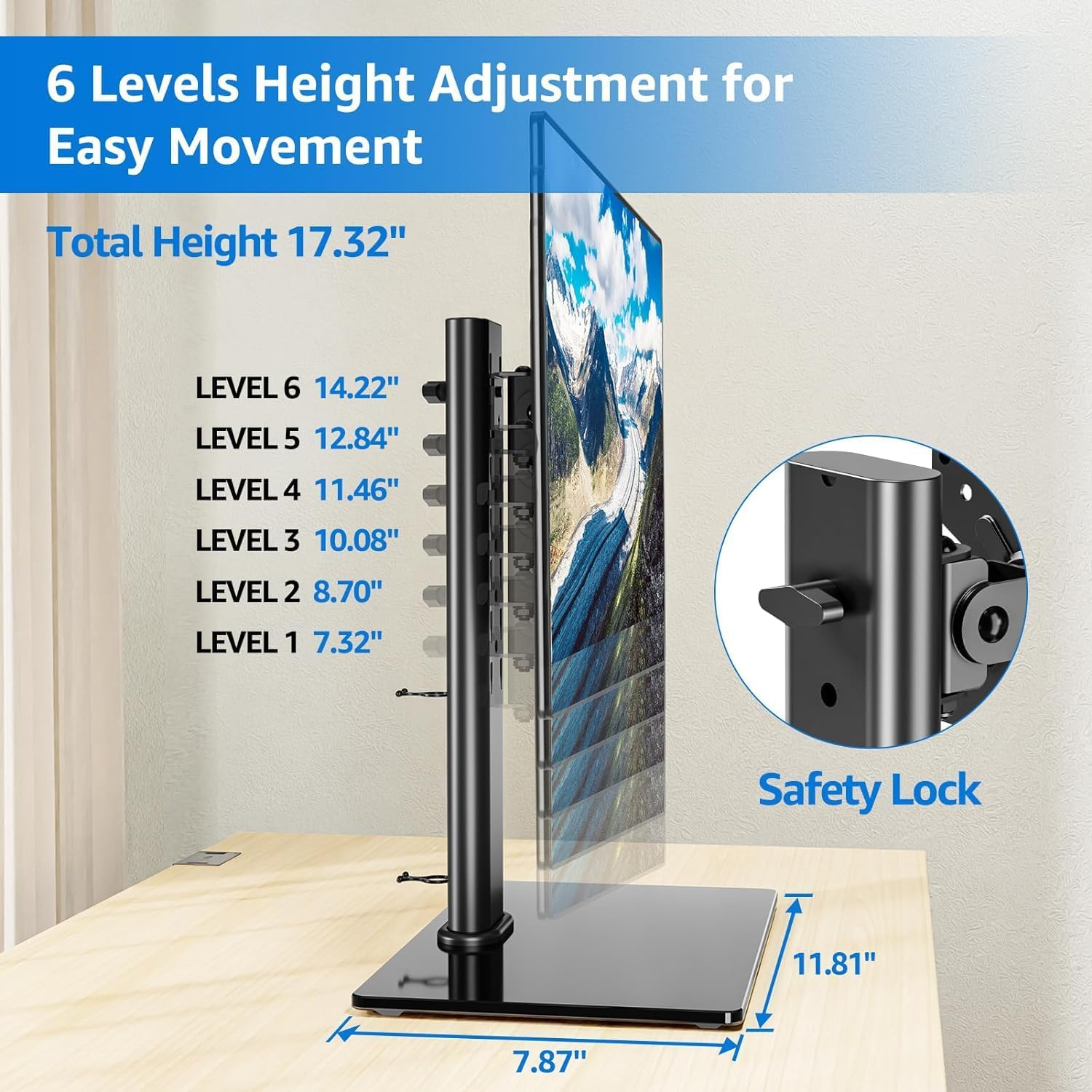 MOUNTUP Monitor Stand for Desk, Freestanding Monitor Mount Fits 13-32 Inch Screen up to 17.6 Lbs, Screen Stand with Swivel, Height, Rotation Adjustment, VESA Mount 100 X 100Mm, 75 X 75Mm image number 2
