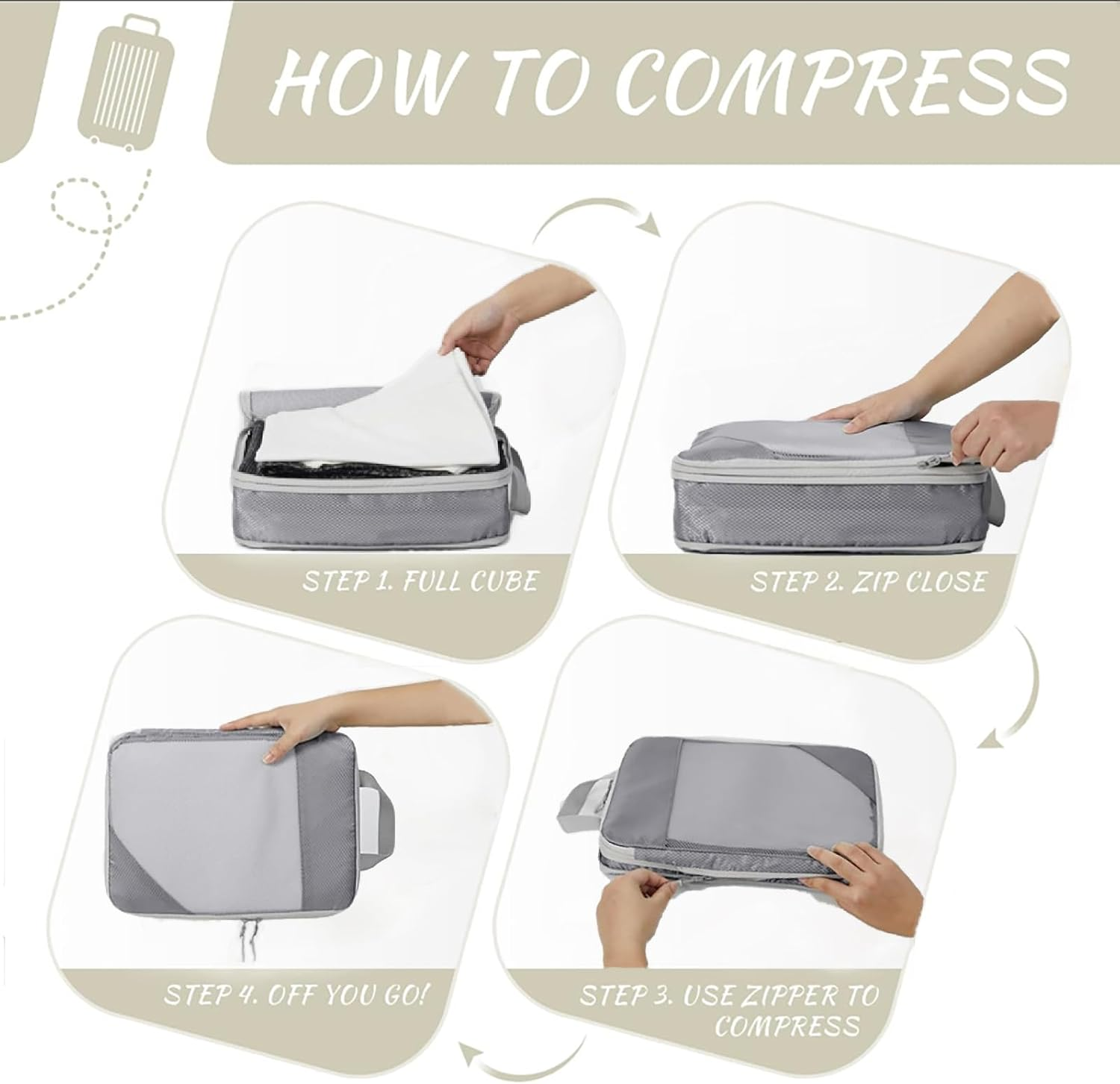 9 Pcs Compression Packing Cubes with Mesh,Lumobrilla Travel Packing Cubes Set,Travel Organisers for Carry on Suitcases,Expandable Storage for Luggage Suitcases Travel Accessories,Set of 9,Grey - 4 Pcs-Black-Mesh image number 7