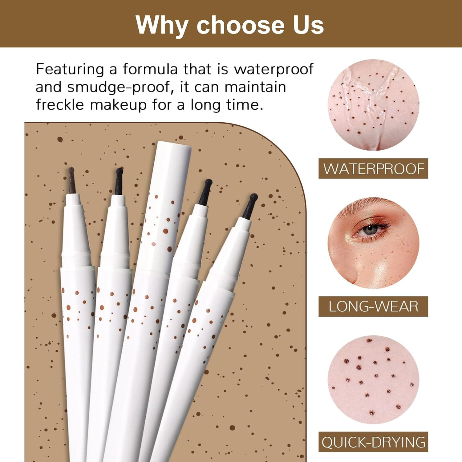2 Colors Freckle Pen, Face Freckle Makeup Tool, Waterproof Long Lasting Quick Dry Soft Dot Spot Pen (Medium & Dark) image number 5